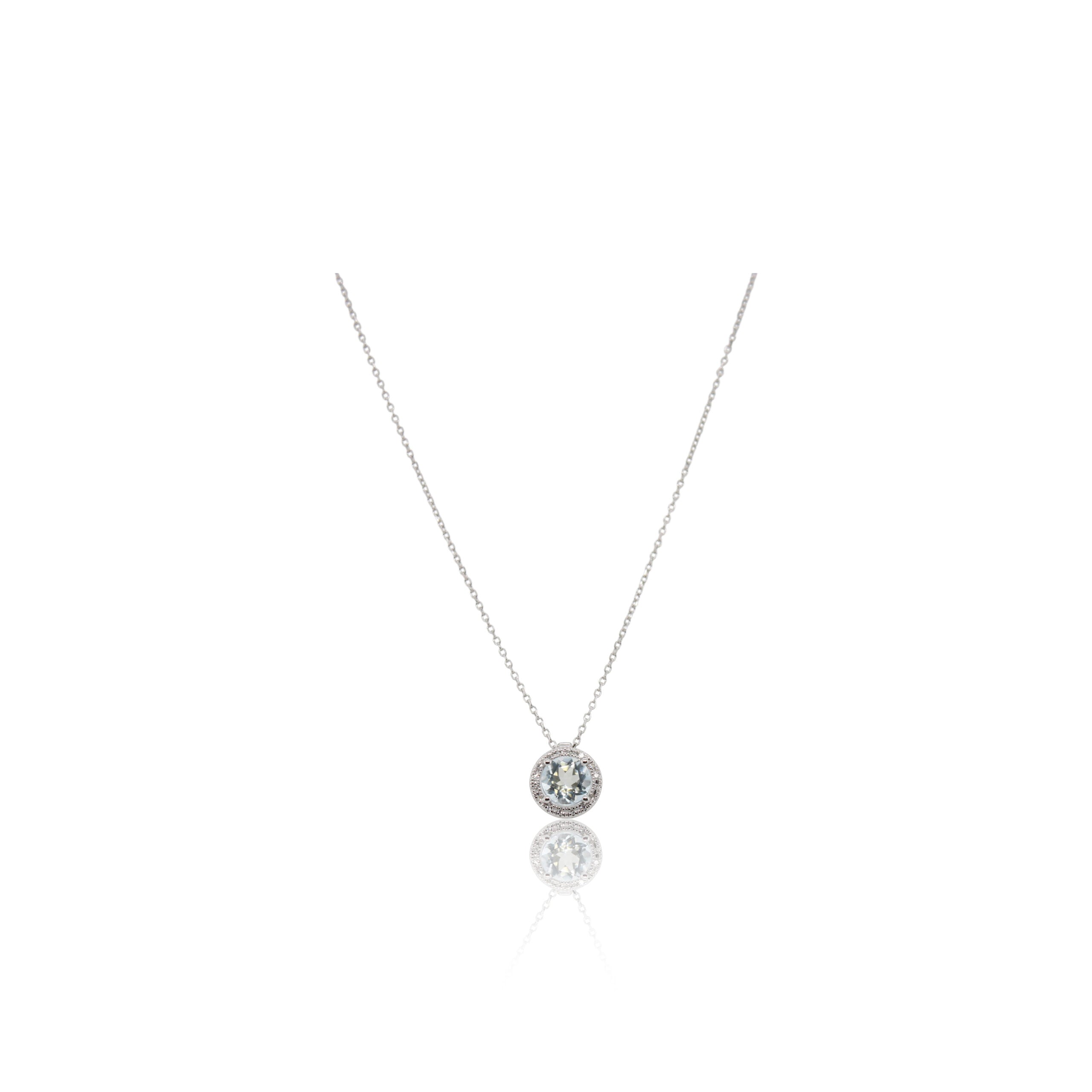 Round Aquamarine and Diamond Halo Pendant