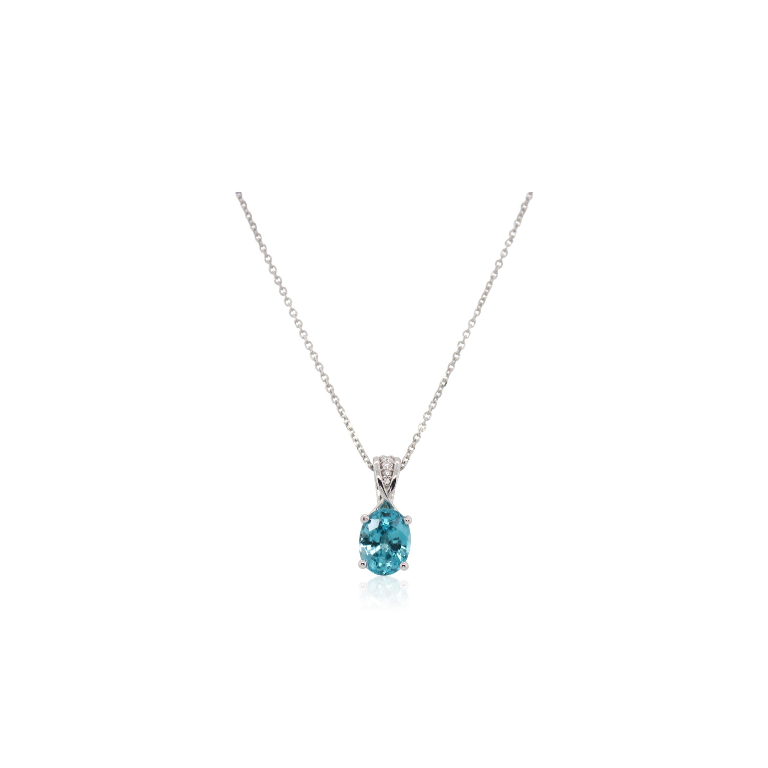 Oval Blue Zircon and Diamond Bail Pendant