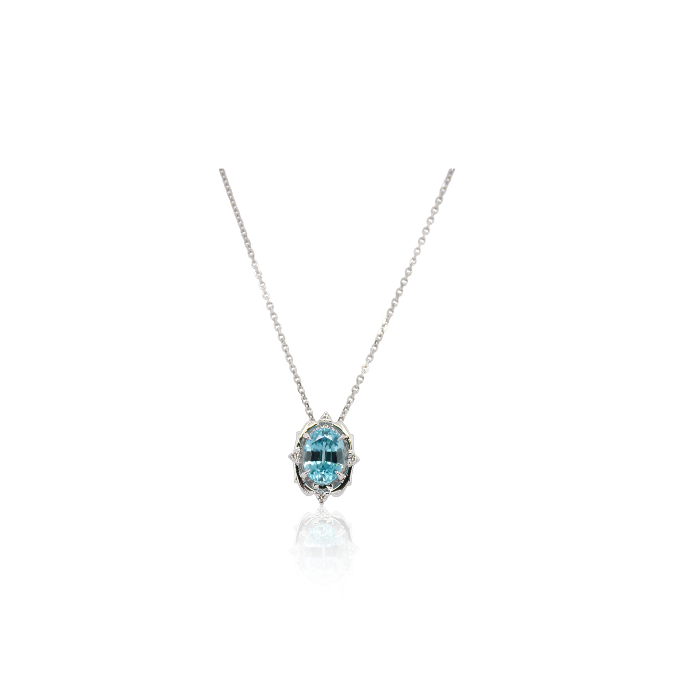 Oval Blue Zircon and Diamond Pendant