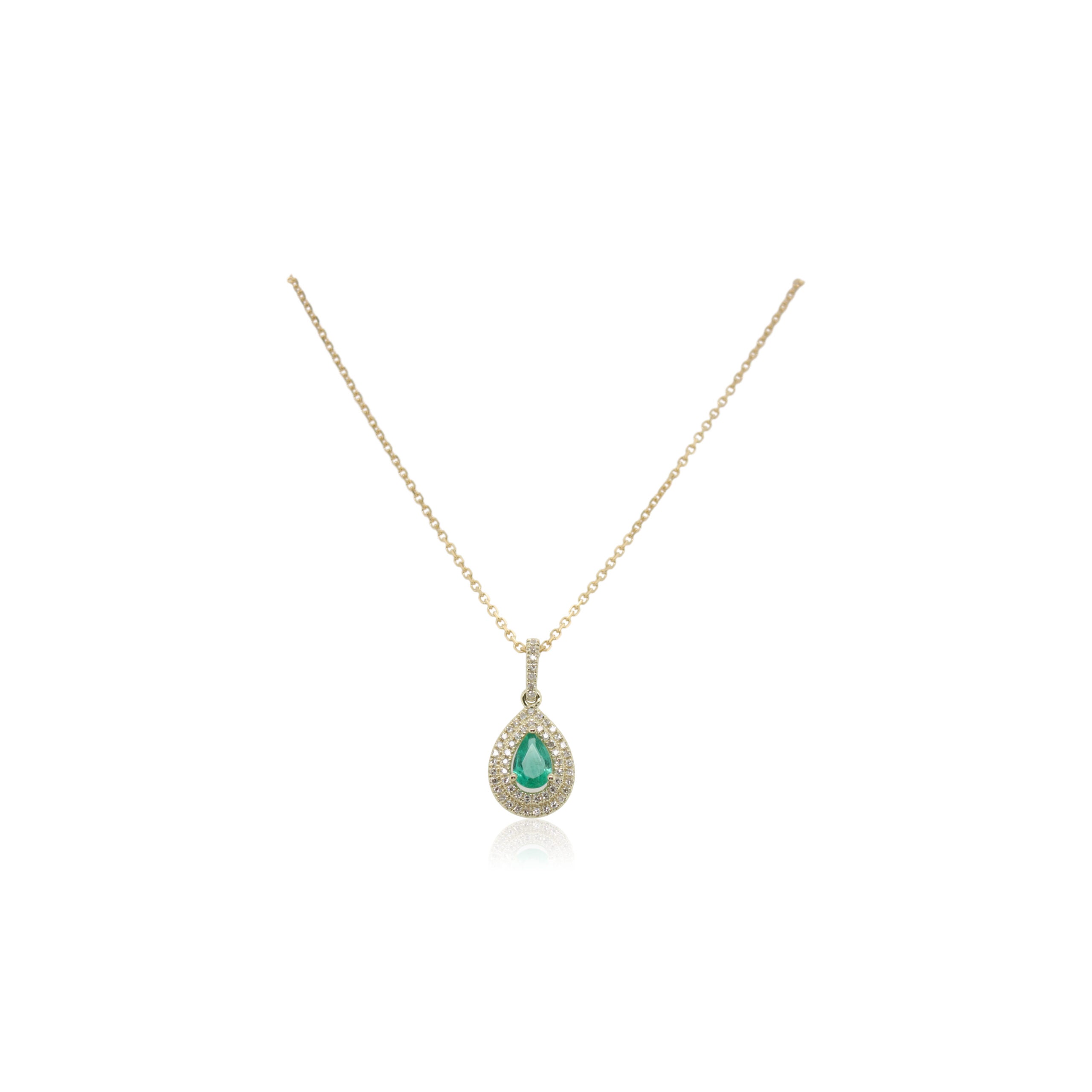 Emerald and Halo Diamond Pendant