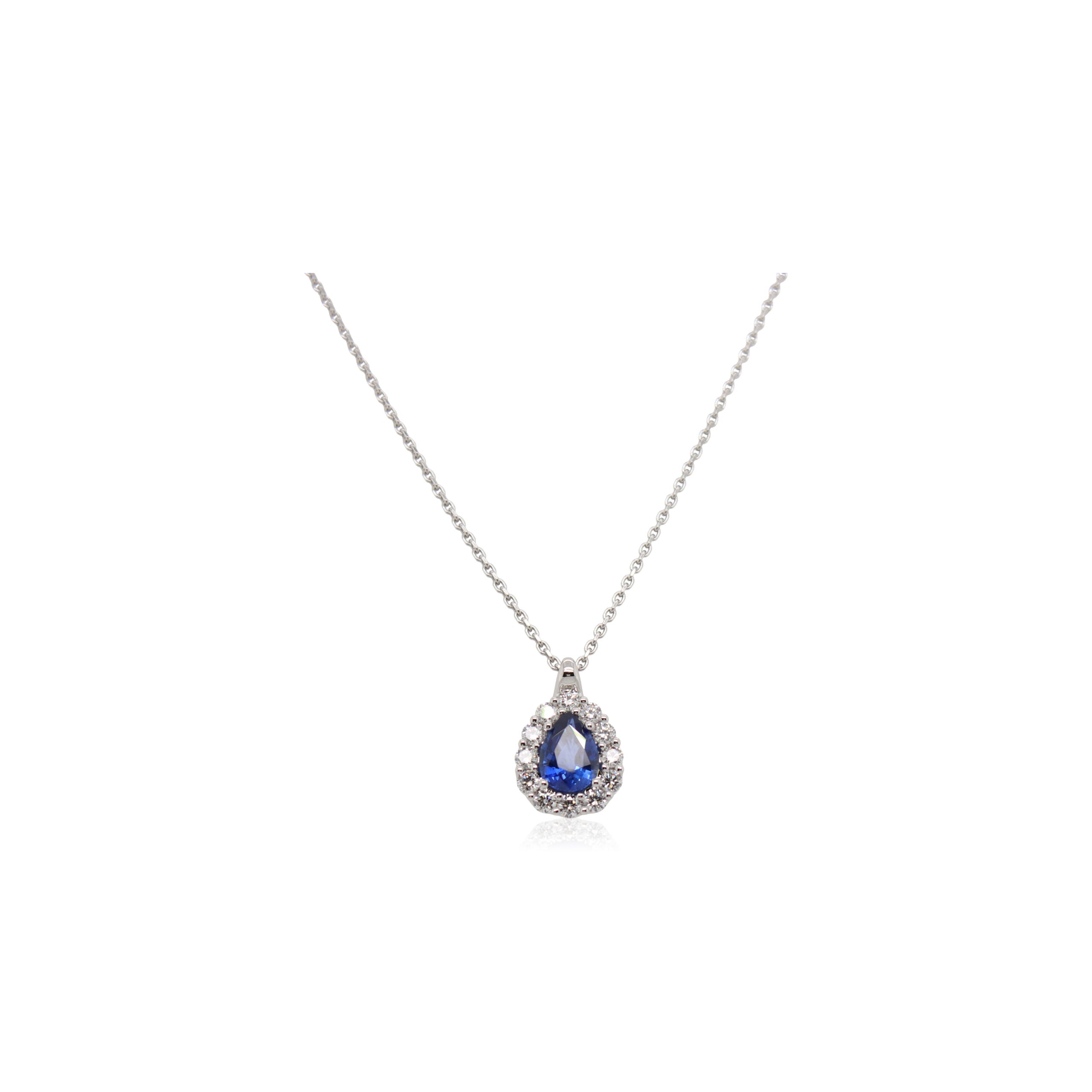 Pear Shaped Sapphire and Diamond Halo Pendant