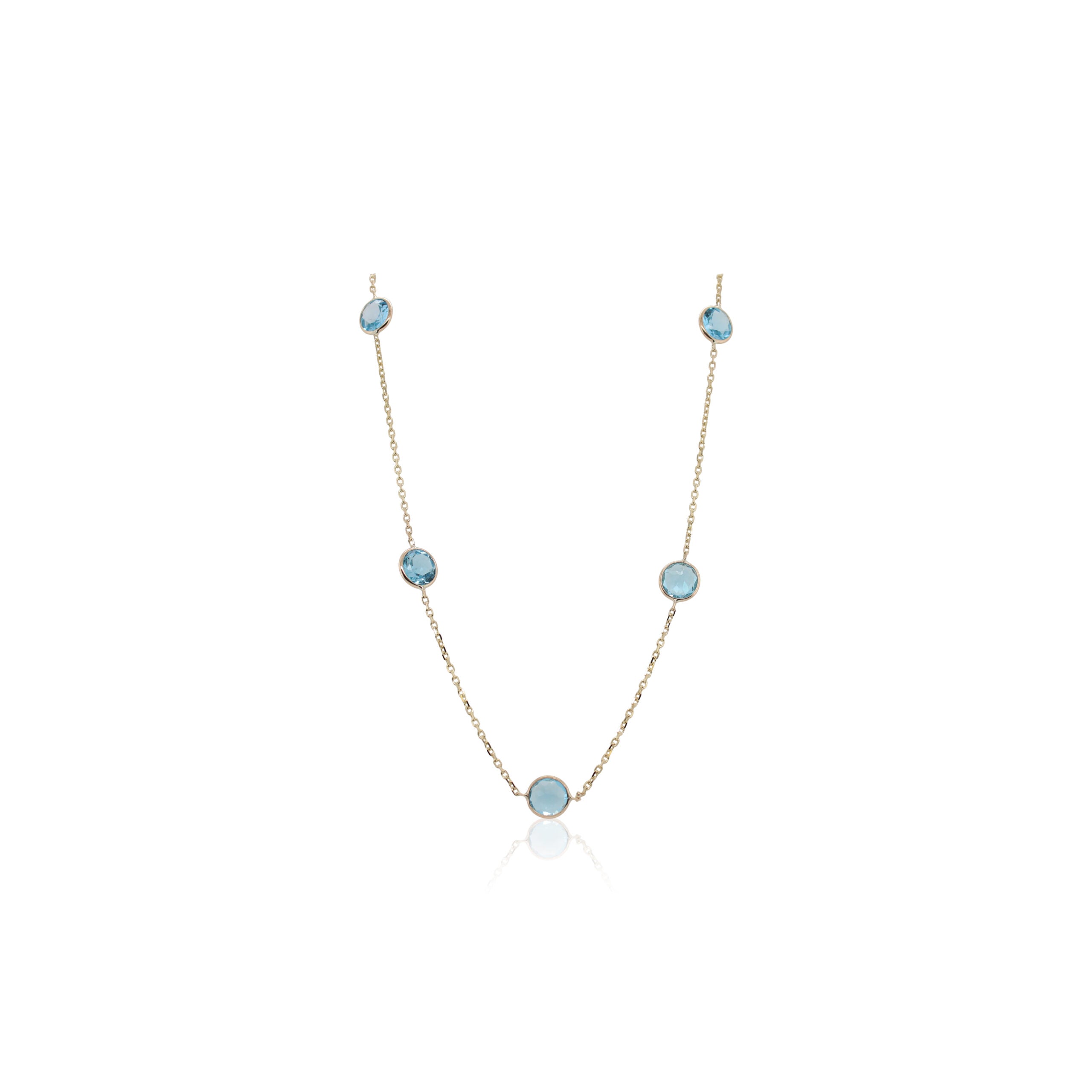Round Blue Topaz 7 Station Necklace