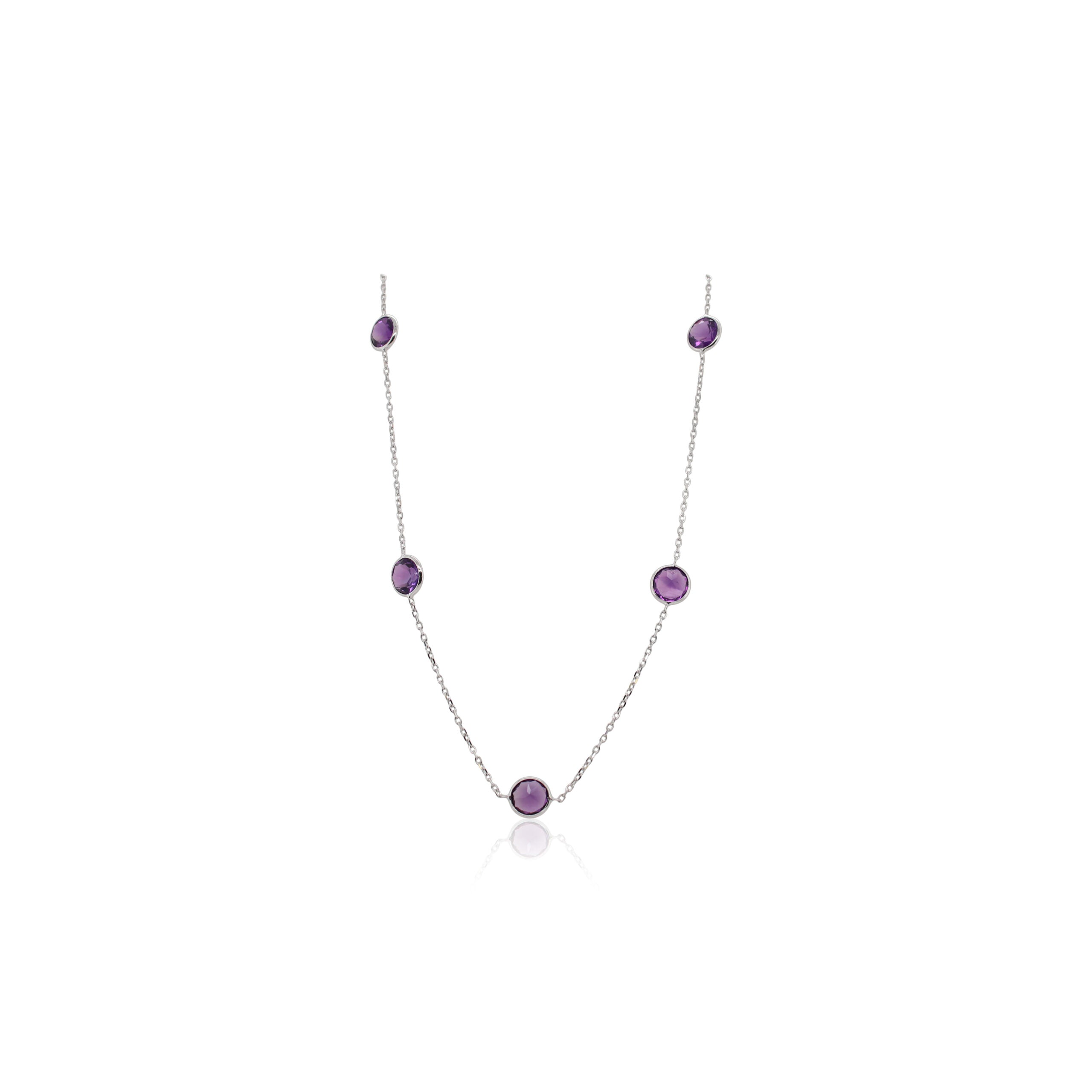 Round Amethyst 7 Station Necklace