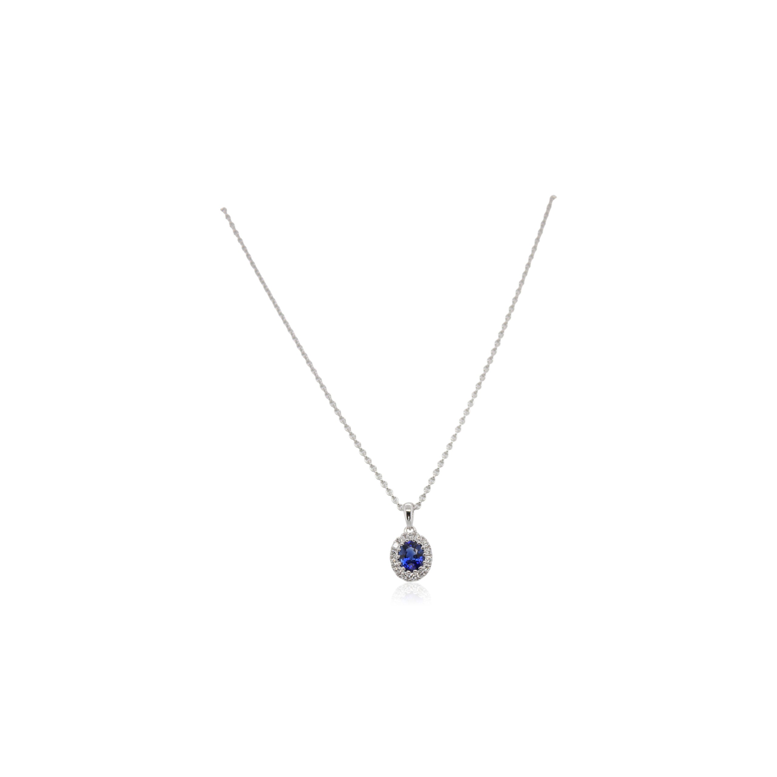 Oval Sapphire and Diamond Halo Pendant