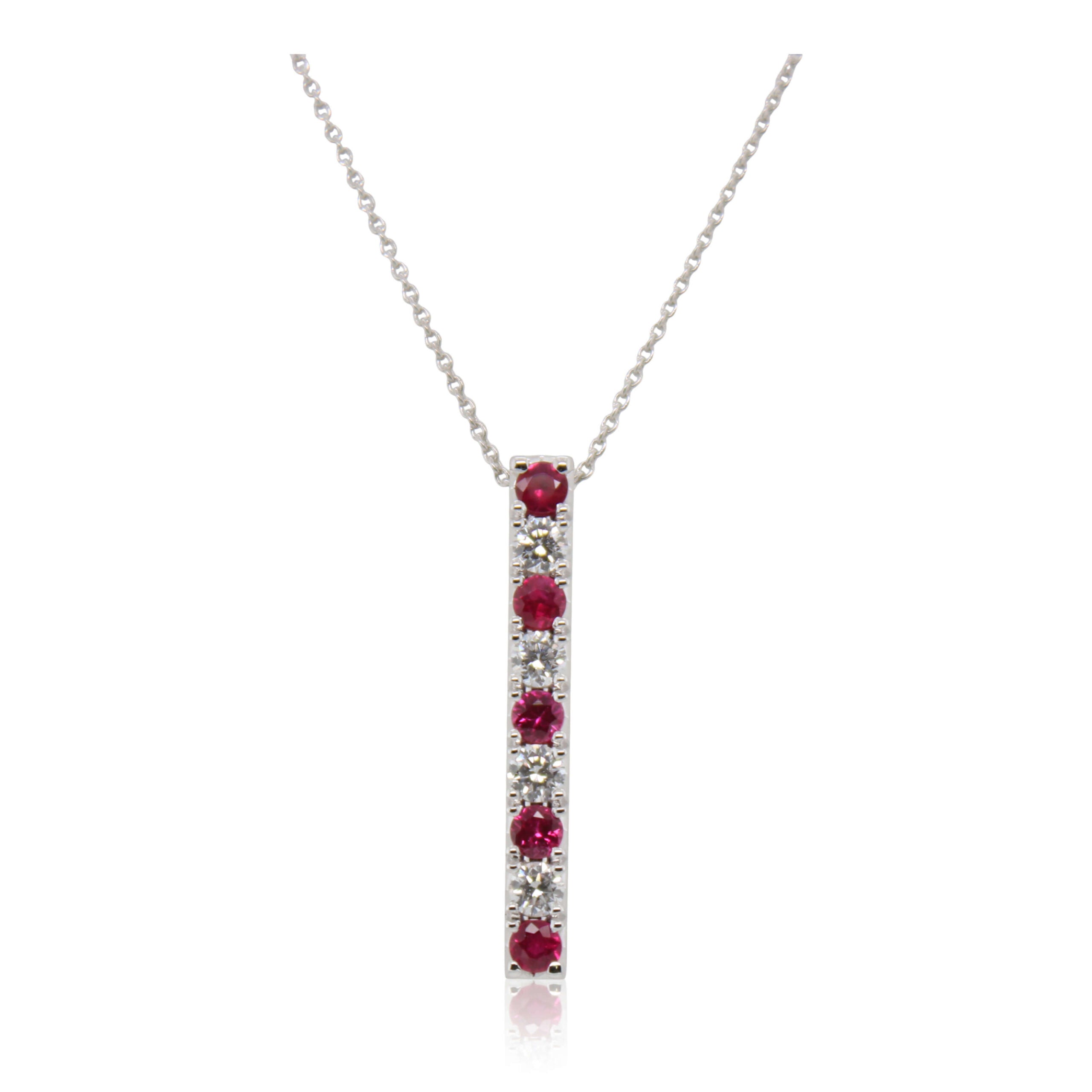 Alternating Ruby and Diamond Bar Pendant