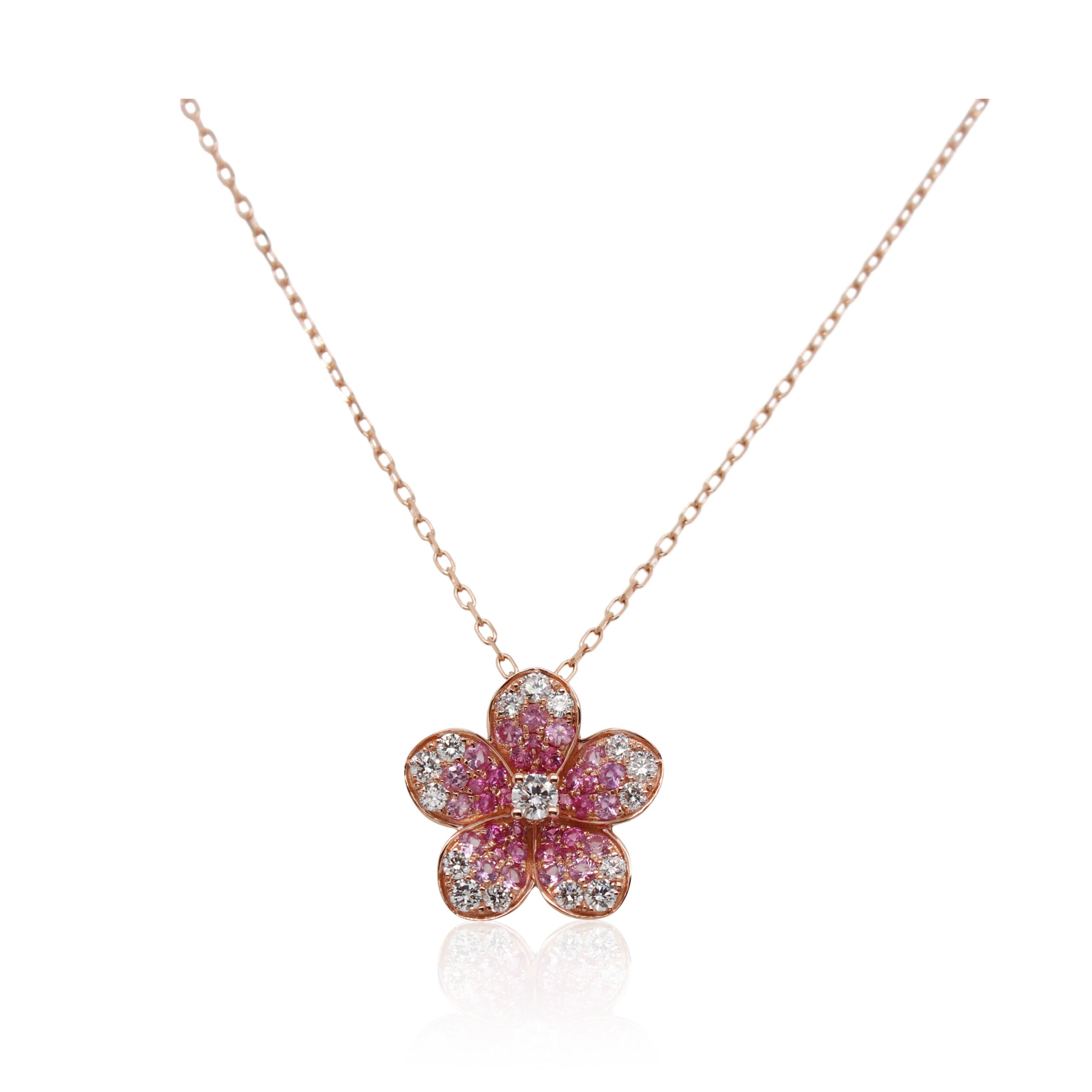 Pink Sapphire and Diamond Flower Necklace