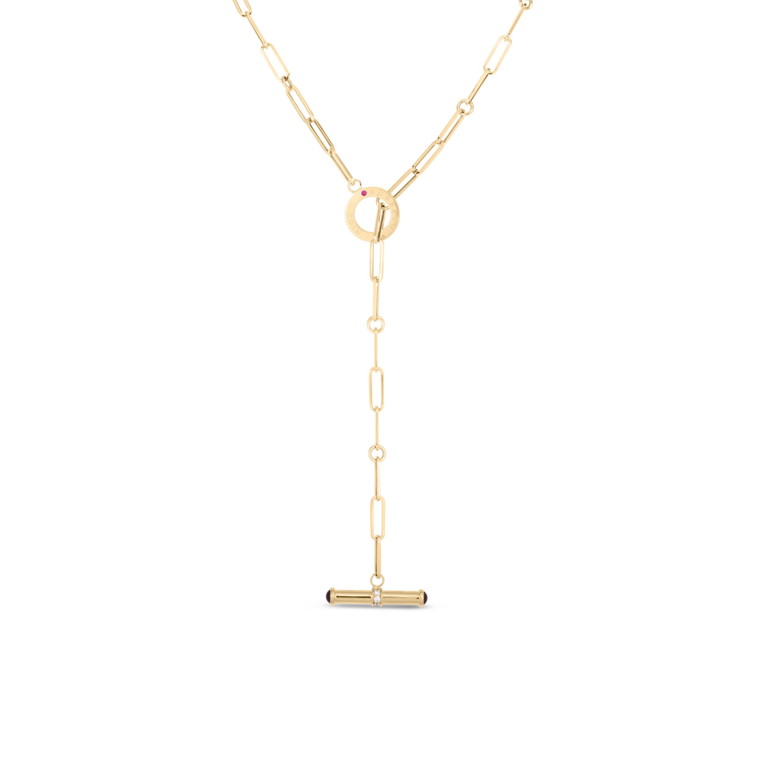 Roberto Coin Paperclip Chain with Diamond and Ruby Toggle Closure