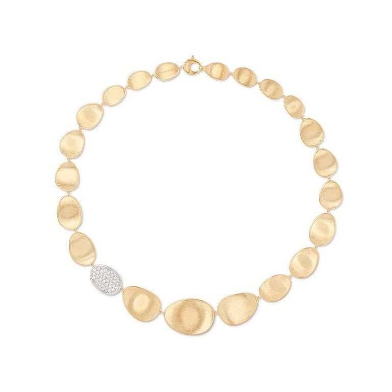 Marco Bicego Lunaria Collection 18K Yellow Gold Graduated Petal Collar Necklace With Diamonds
