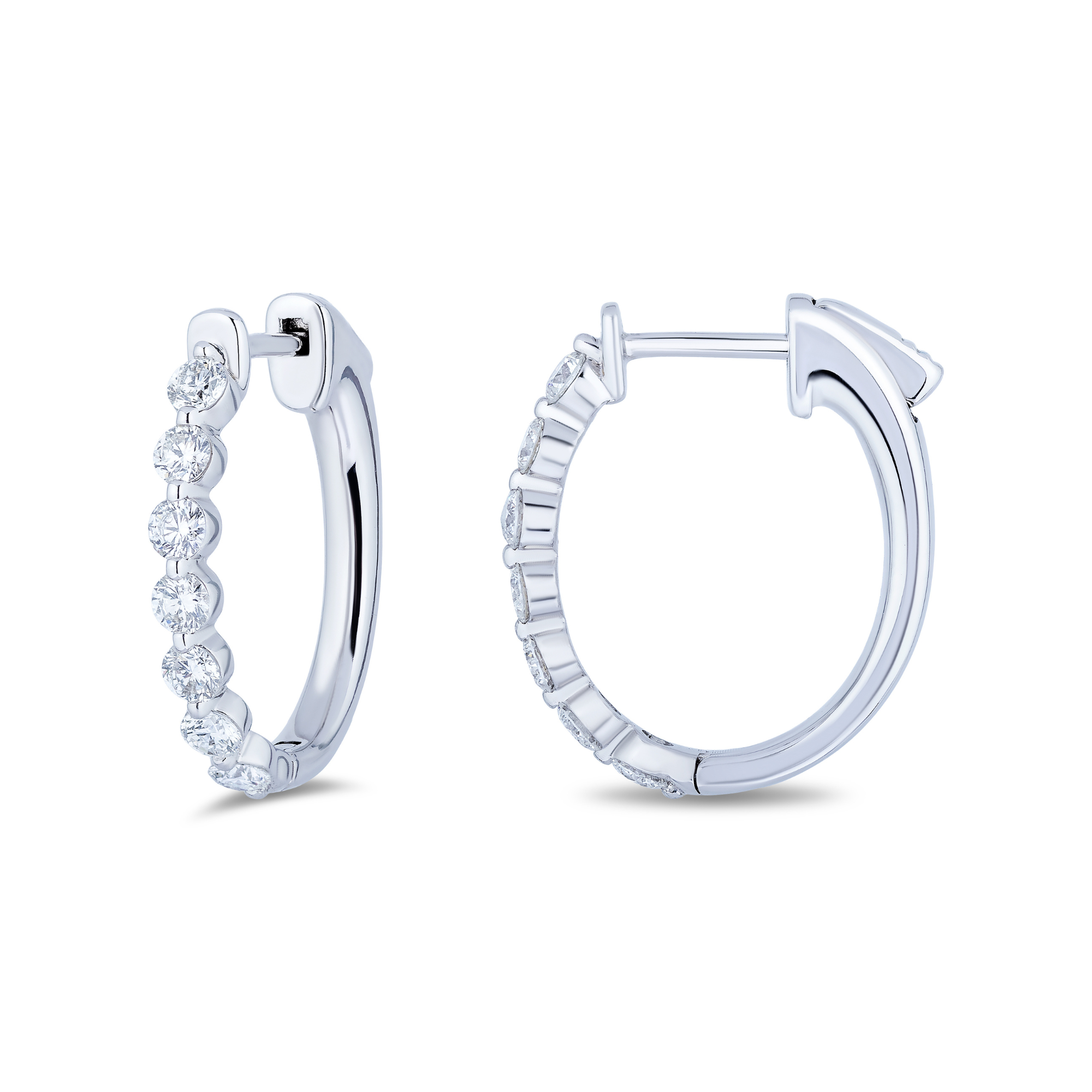 White Gold Diamond Huggie Hoop Earrings