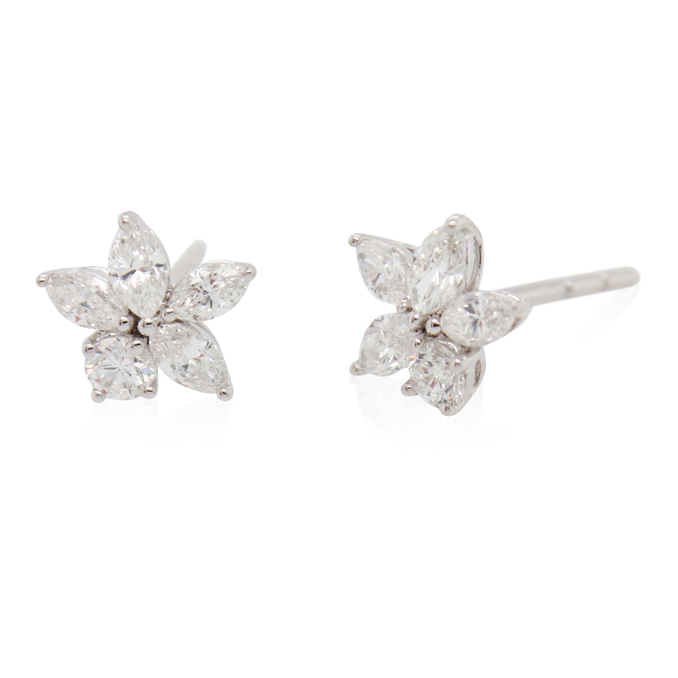 Marquise and Round Diamond Floral Studs