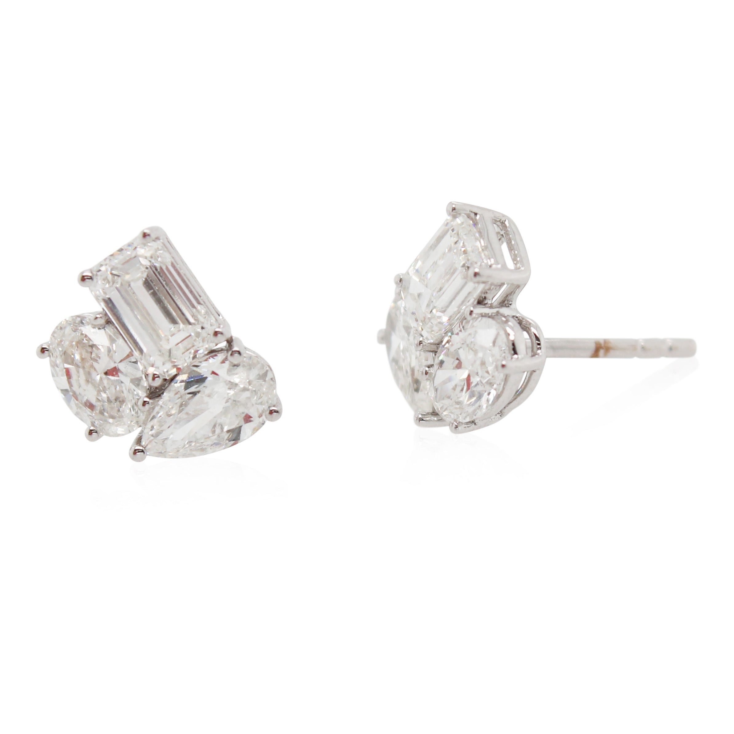 Emerald Cut, Oval, and Pear Shaped Diamond Studs