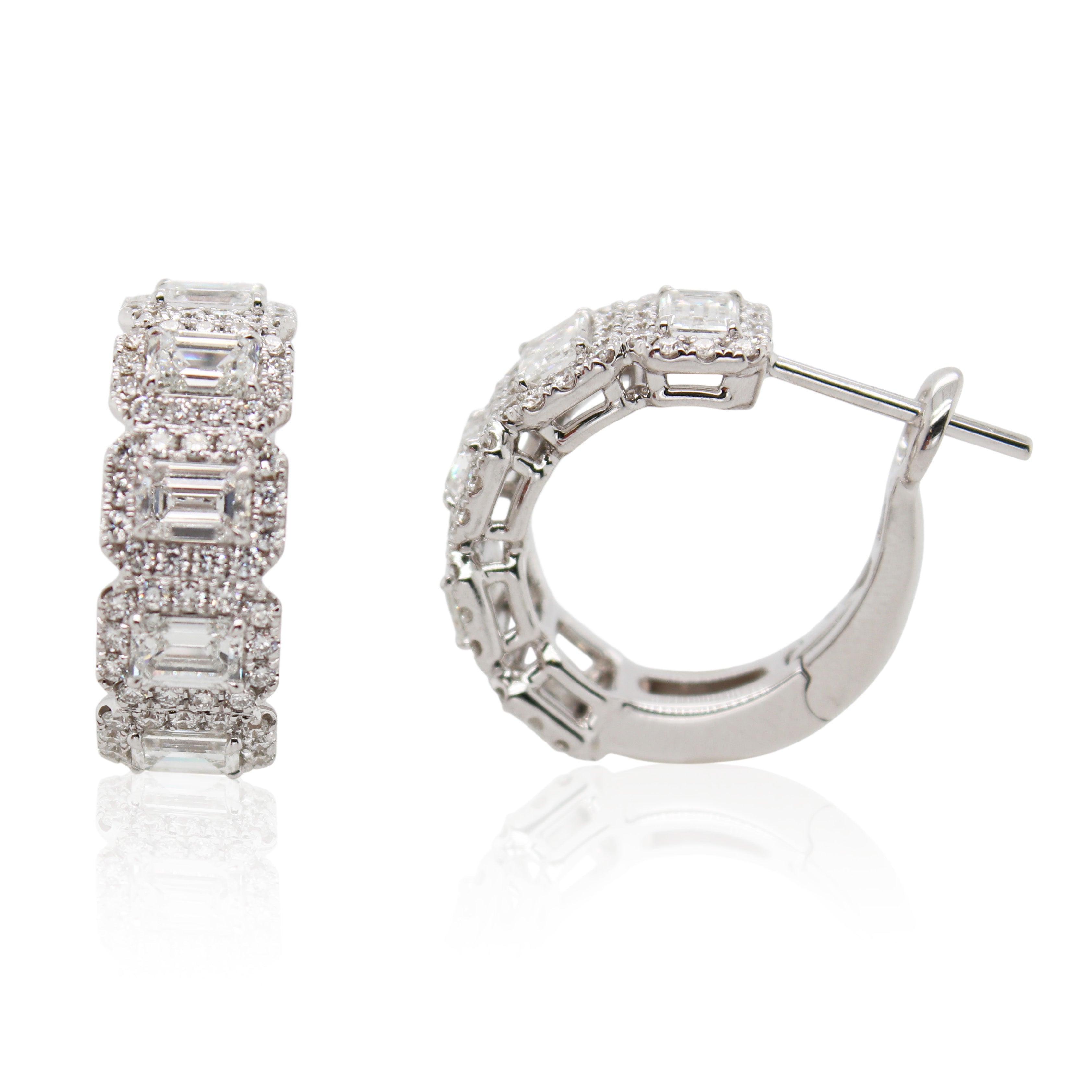 Emerald Cut Diamond Hoop Earrings