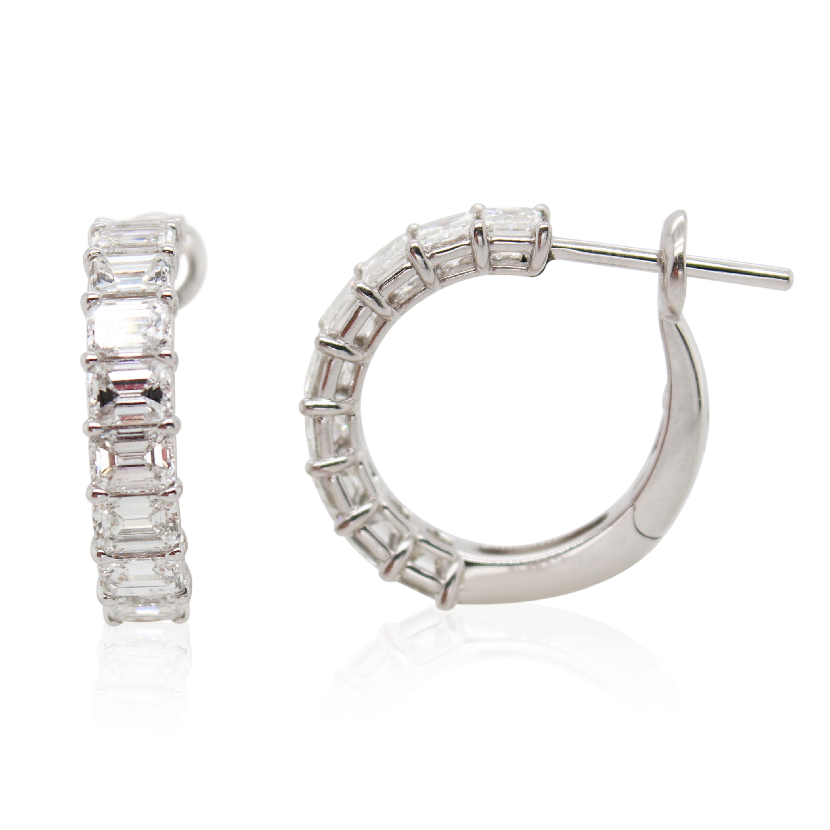 Emerald Cut Diamond Hoop Earrings
