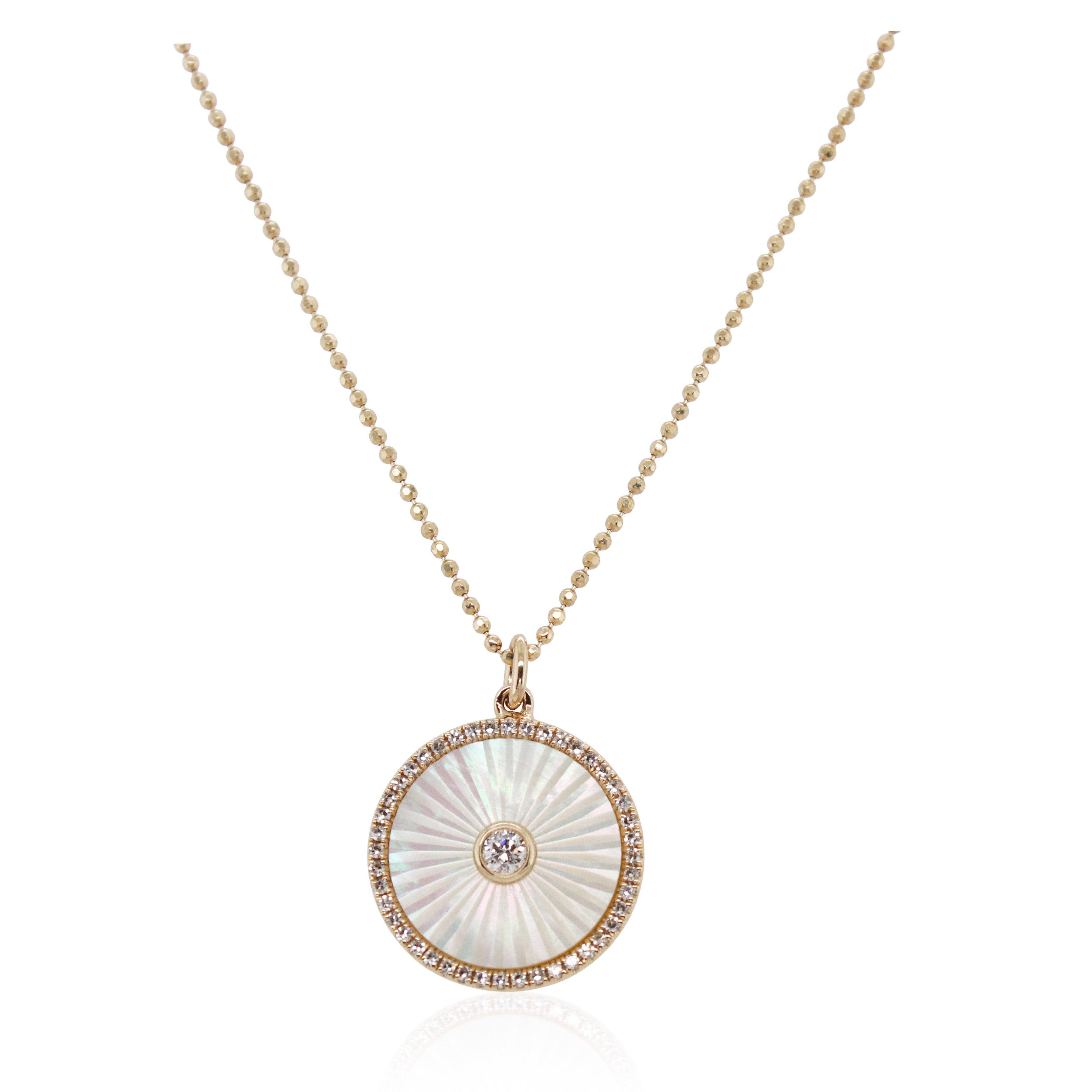 Mother of Pearl and Diamond Disc Pendant