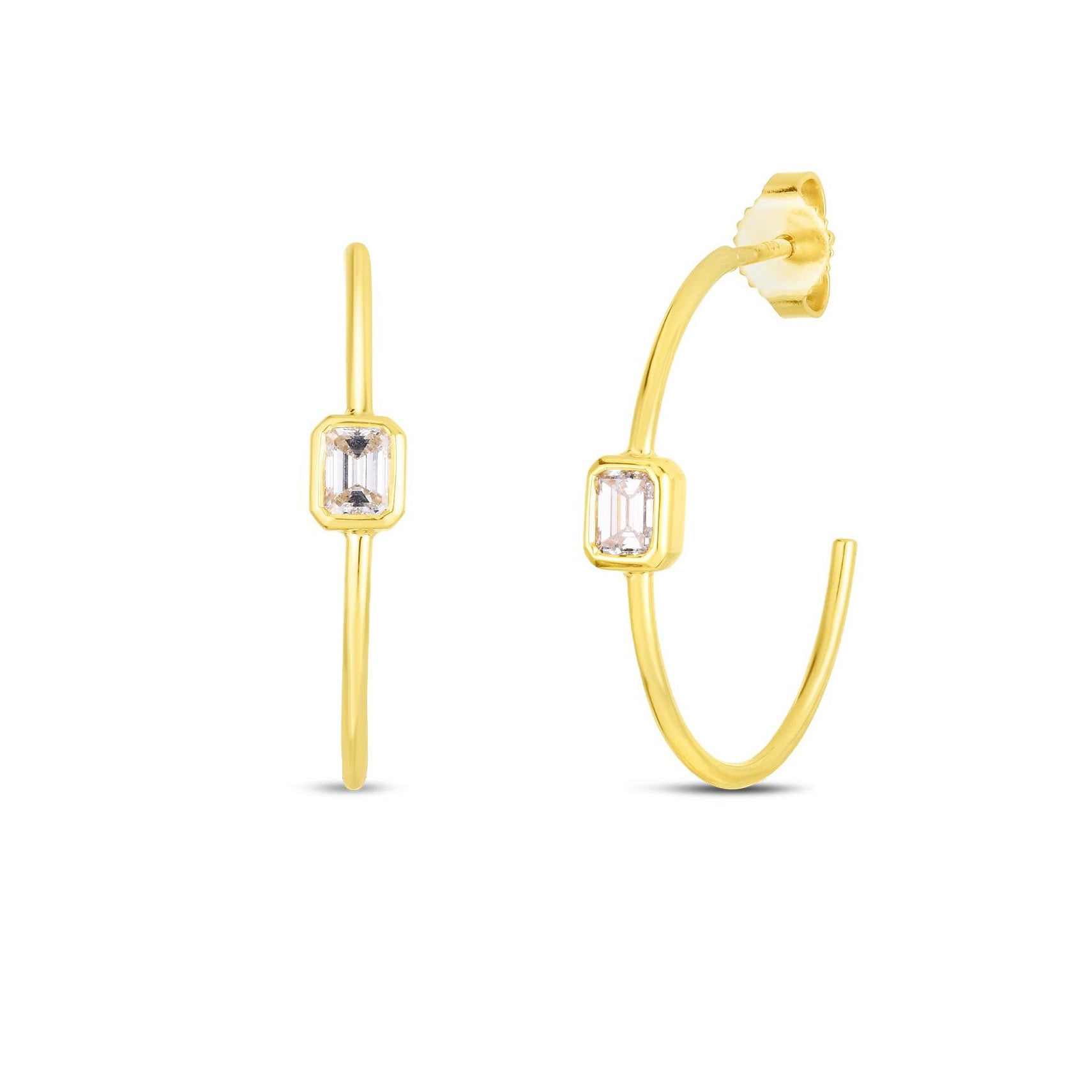 Roberto Coin Emerald Cut Diamond 25mm Hoop Earrings