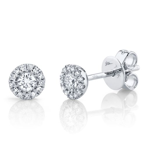 Round Diamond Halo Stud Earrings