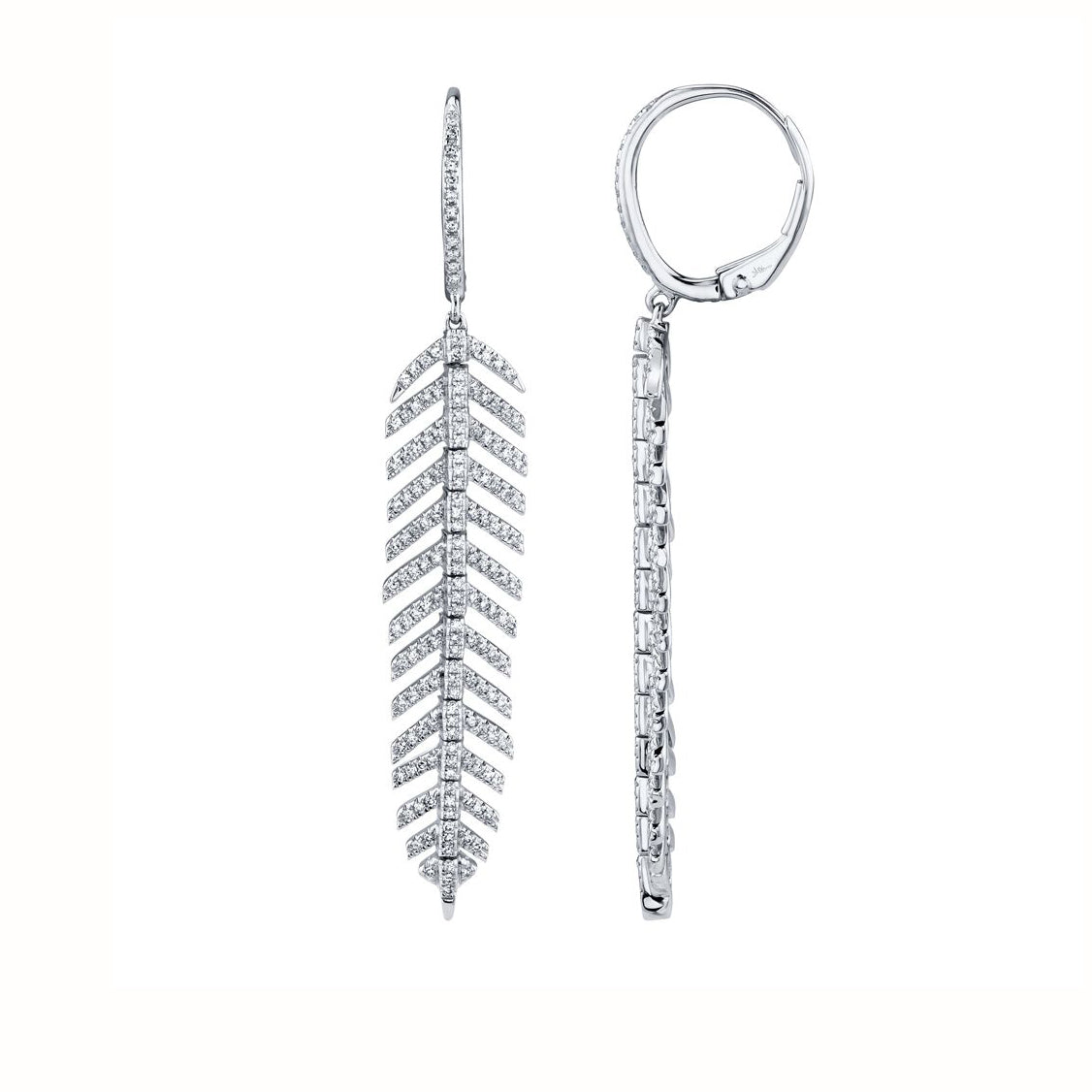 Diamond Feather Drop Earrings