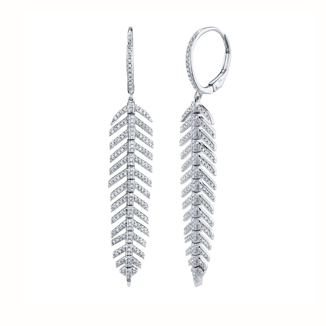 Diamond Feather Drop Earrings