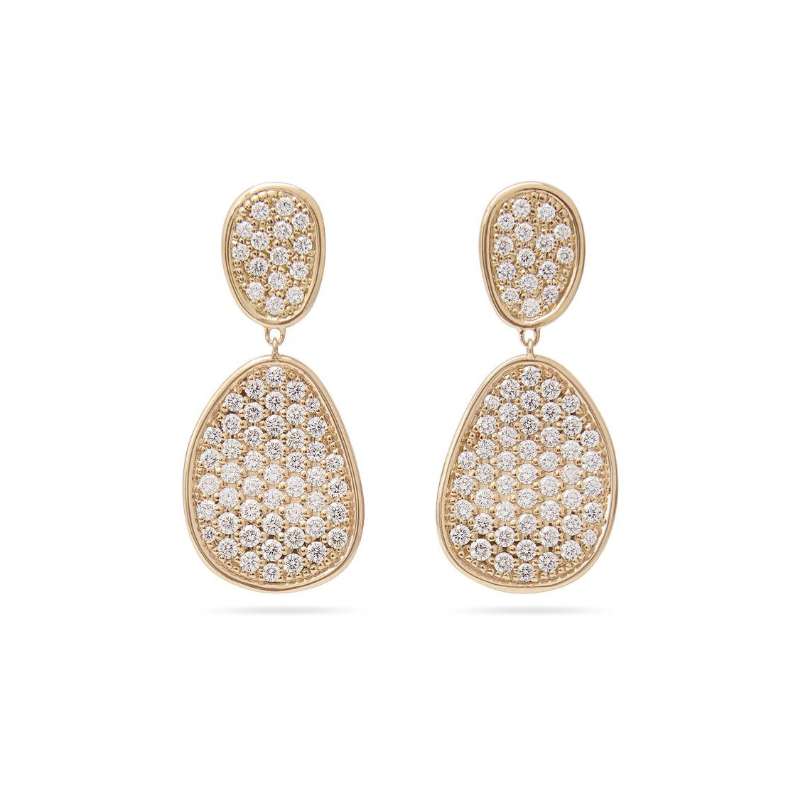Marco Bicego Lunaria Collection 18K Yellow Gold and Diamond Pavé Small Double Drop Earrings