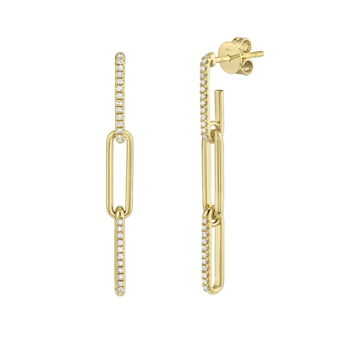 Diamond Pave Paperclip Link Drop Earrings
