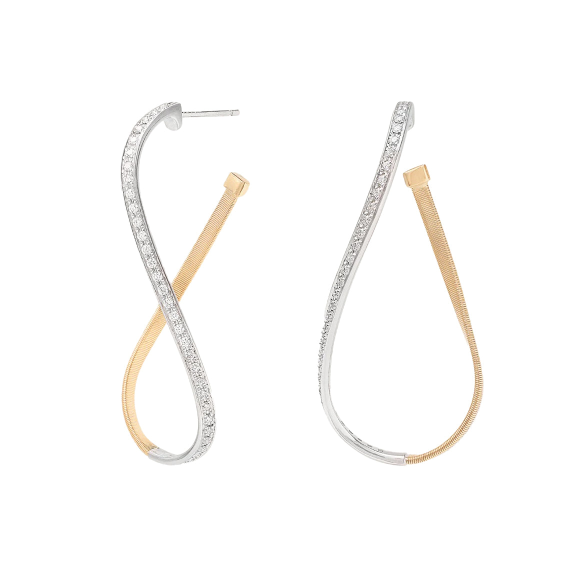 Marco Bicego Marrakech Collection 18k Yellow Gold Twisted Irregular Medium Hoops with Diamond Pavé