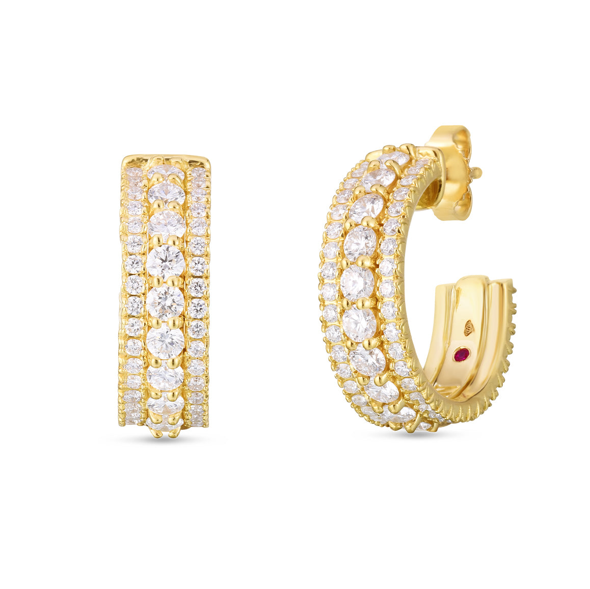 Roberto Coin Yellow Gold Siena Diamond 3 Row Diamond Hoop Earrings