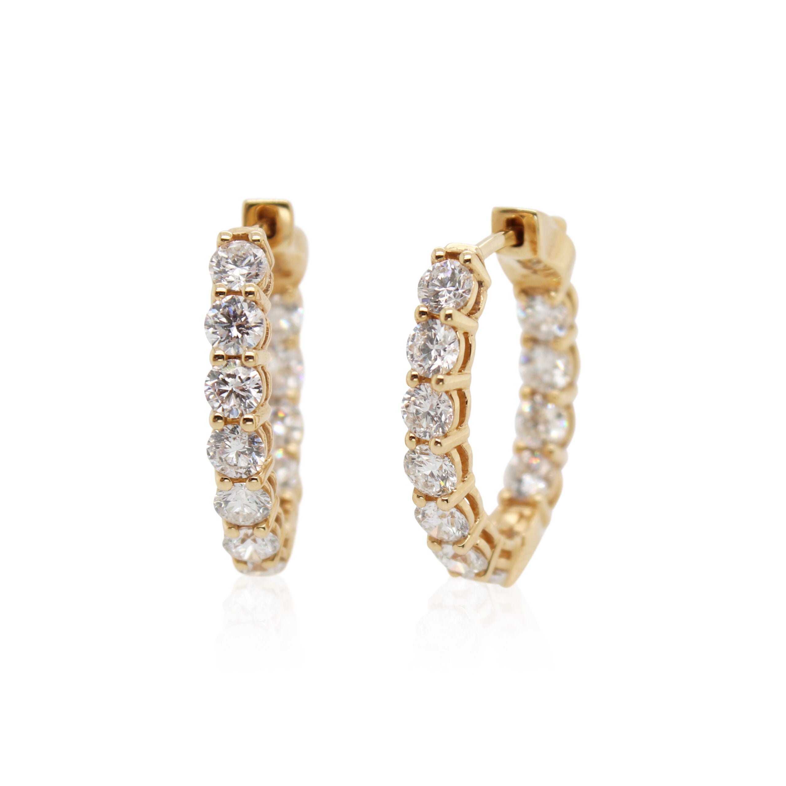 Yellow Gold Prong Set Inside/Outside Diamond Hoops