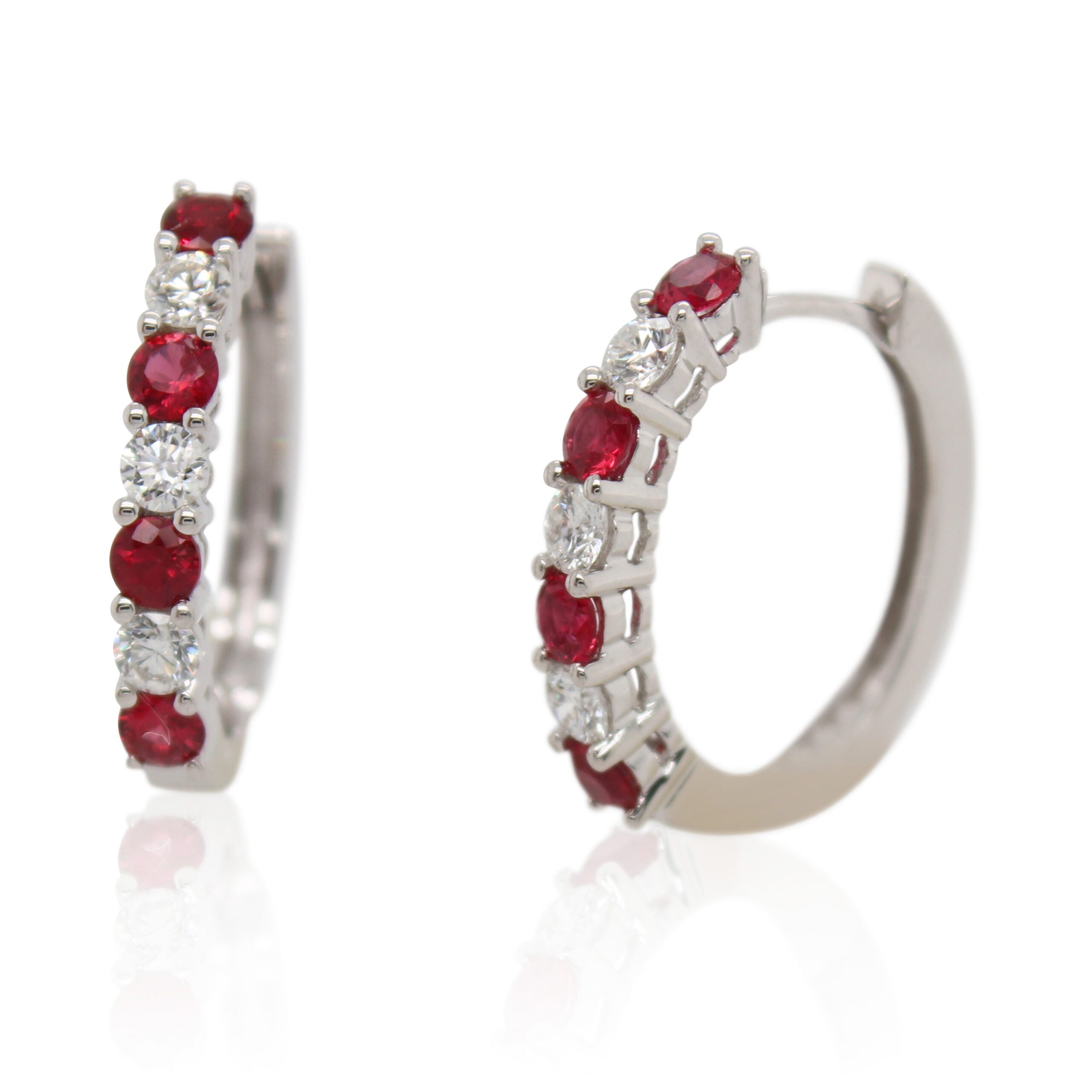 Alternating Ruby and Diamond Hoops