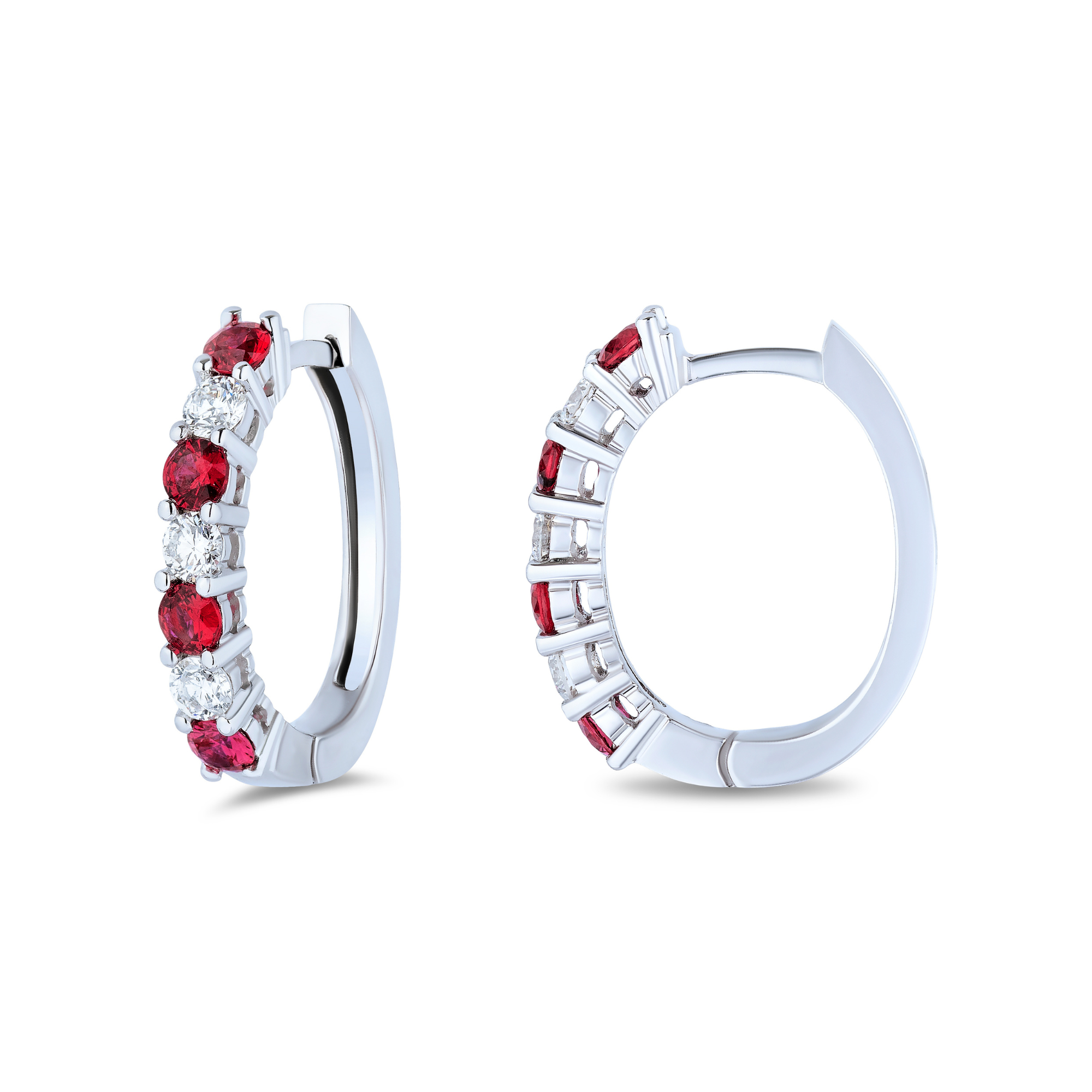 Alternating Ruby and Diamond Hoops