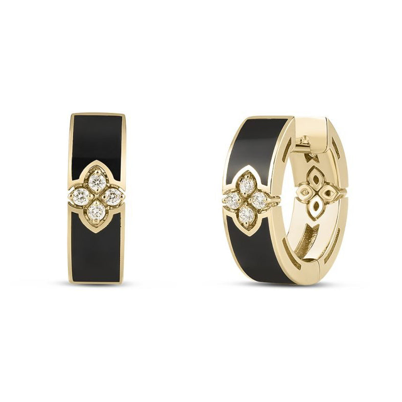 Roberto Coin Love in Verona Black Enamel and Diamond Hoops