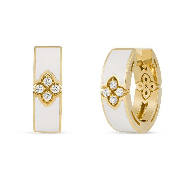 Roberto Coin Love in Verona White Enamel Diamond Hoops