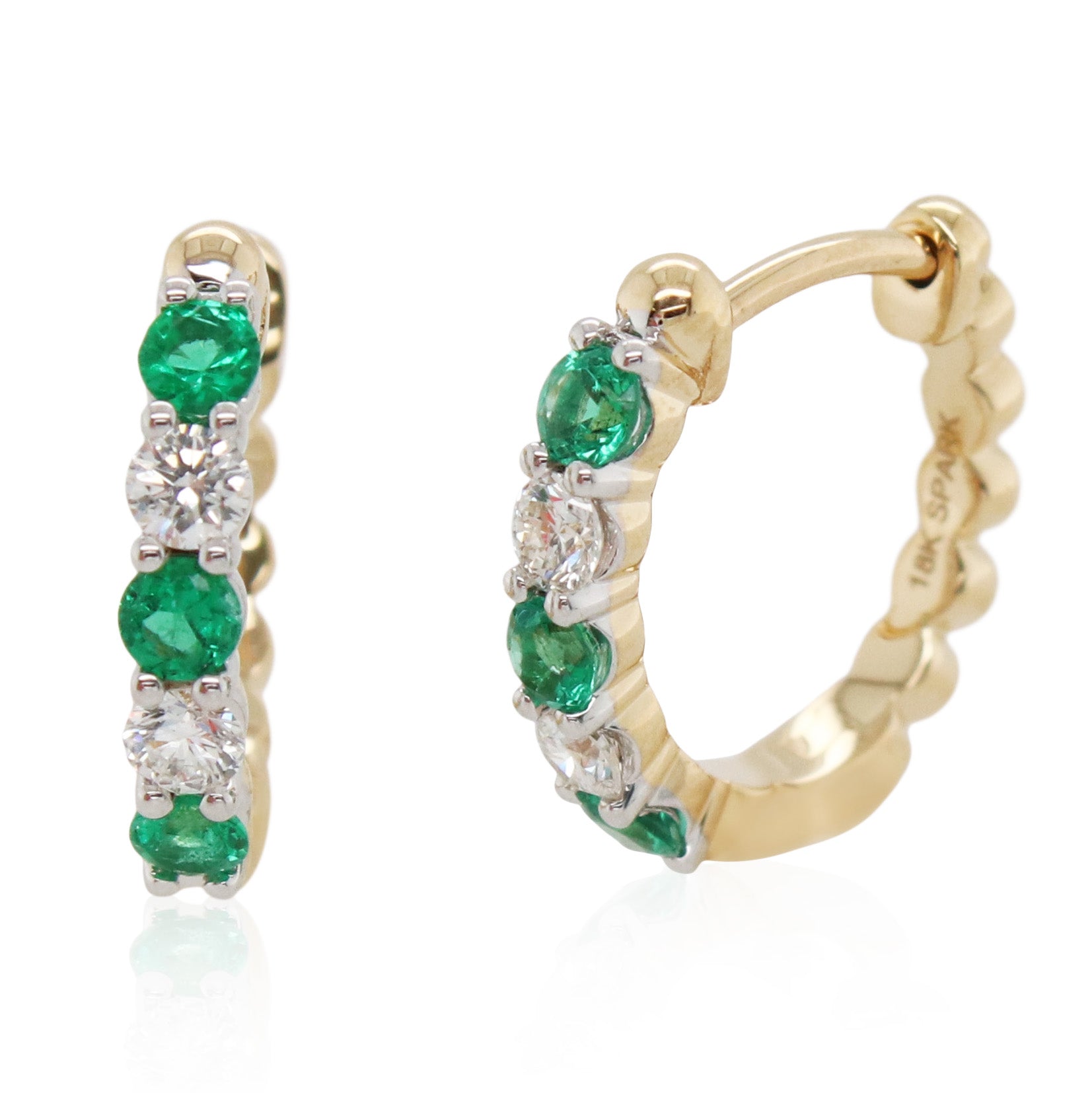 Emerald and Diamond Huggie Hoops