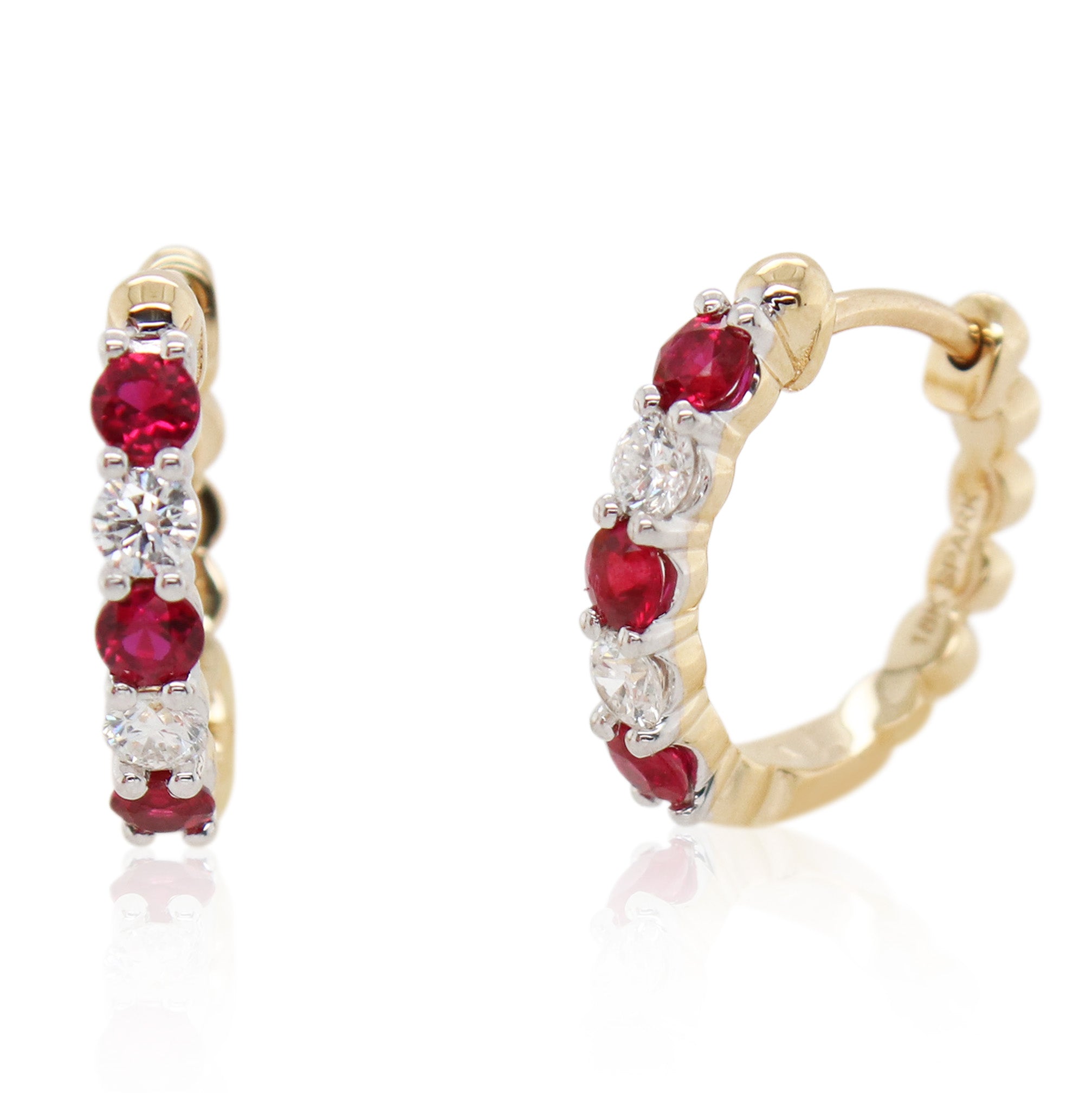 Ruby and Diamond Huggie Hoops