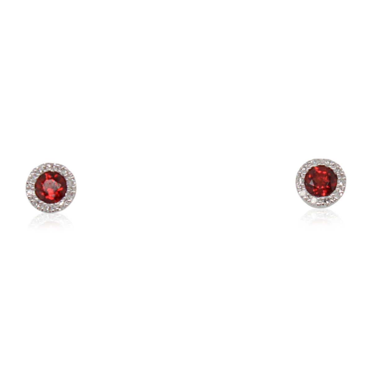 Round Garnet and Halo Diamond Studs