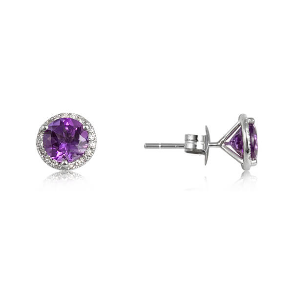 Amethyst and Diamond Stud Earrings