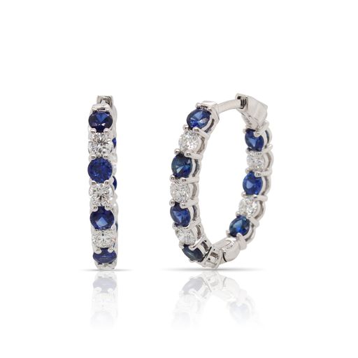 Sapphire and Diamond Oval Hoop Earrings