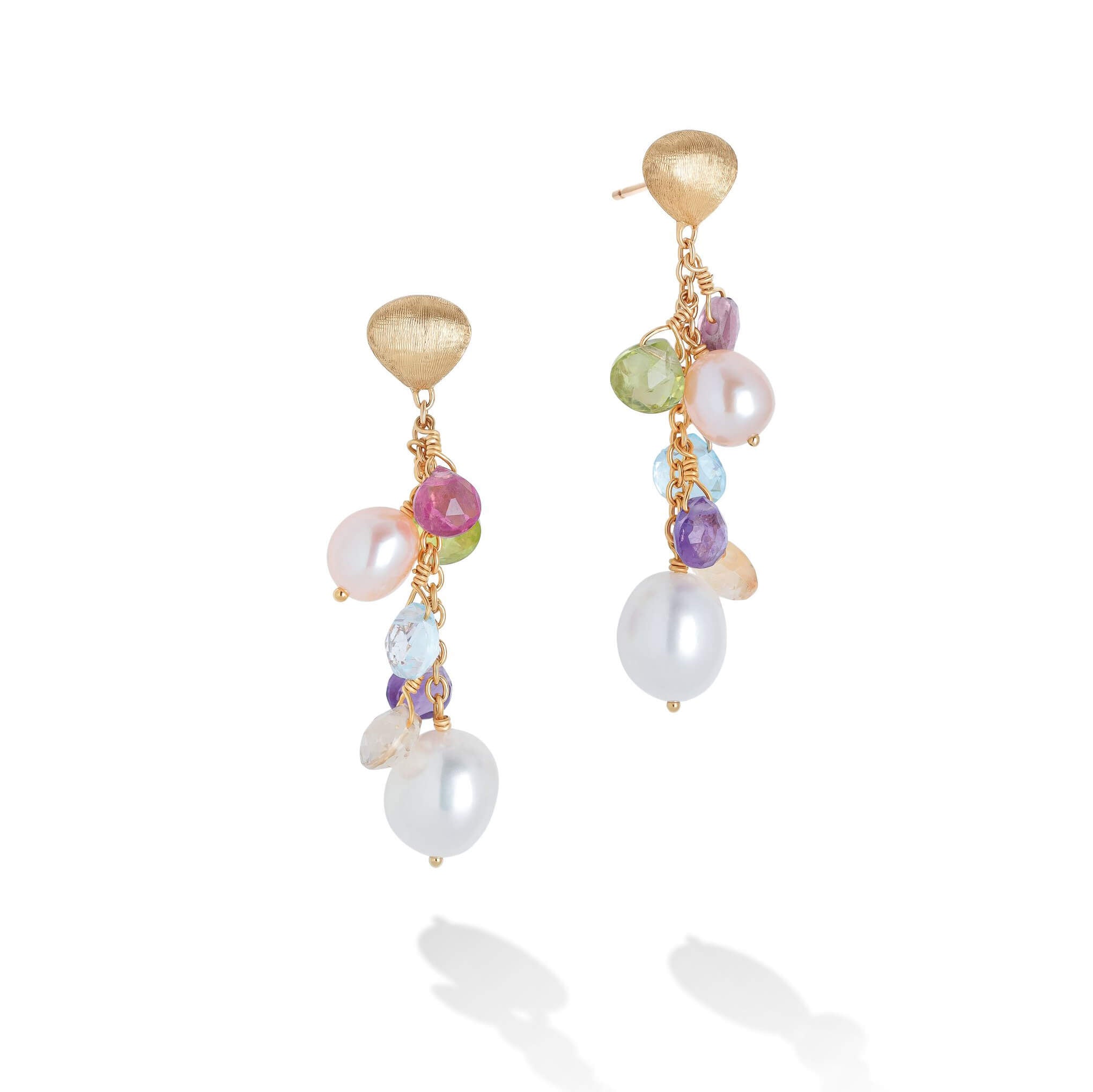 Marco Bicego Paradise Collection 18K Yellow Gold Mixed Gemstone and Pearl Short Drop Earrings