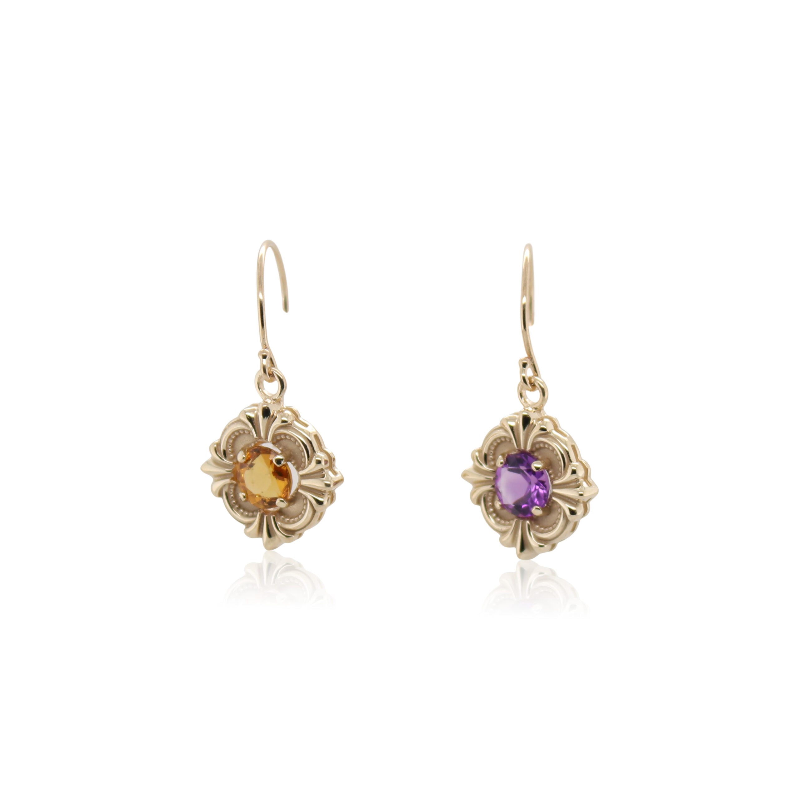 Citrine and Amethyst Drop Earrings