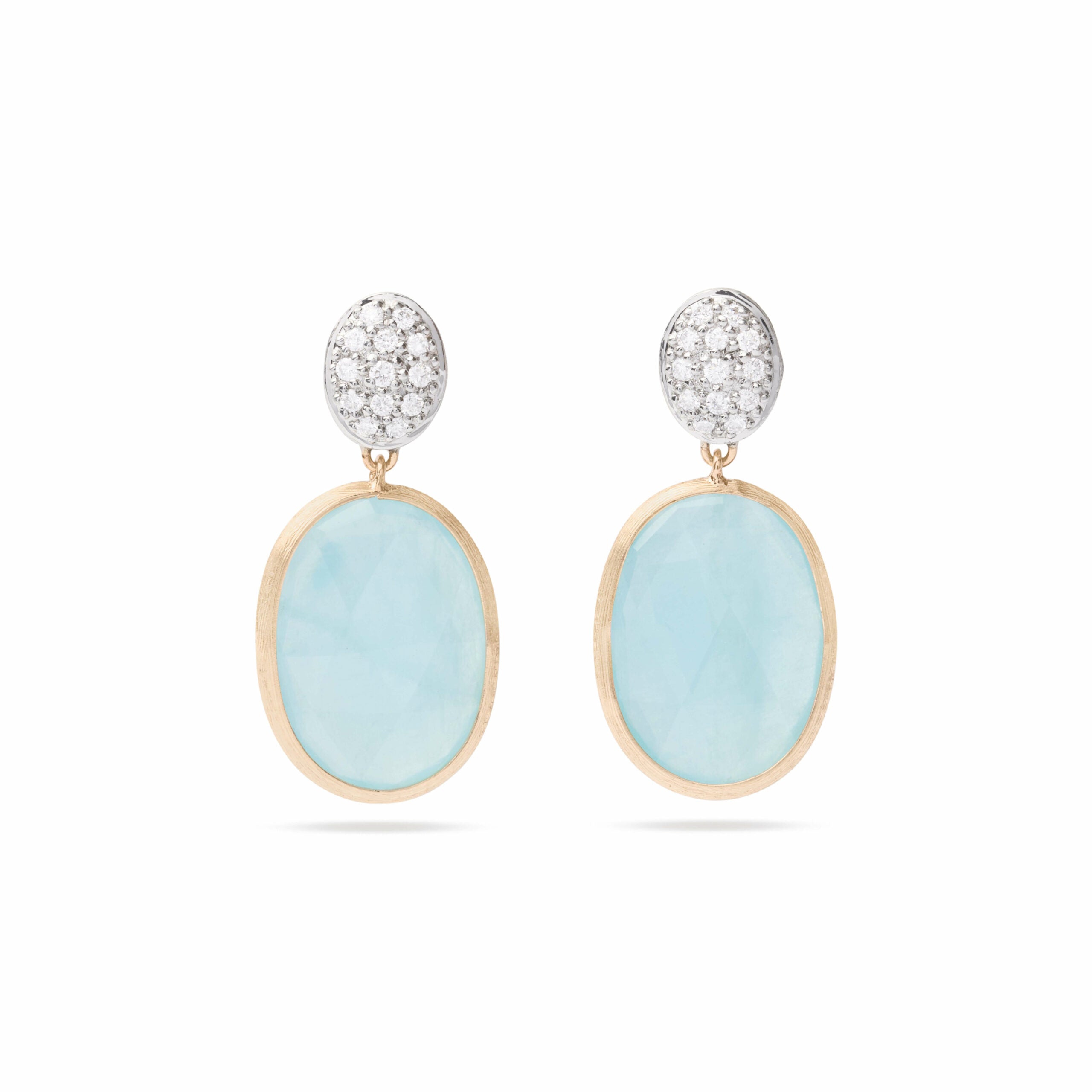 Marco Bicego Siviglia Collection 18K Yellow Gold Aquamarine Diamond Two Drop Earrings