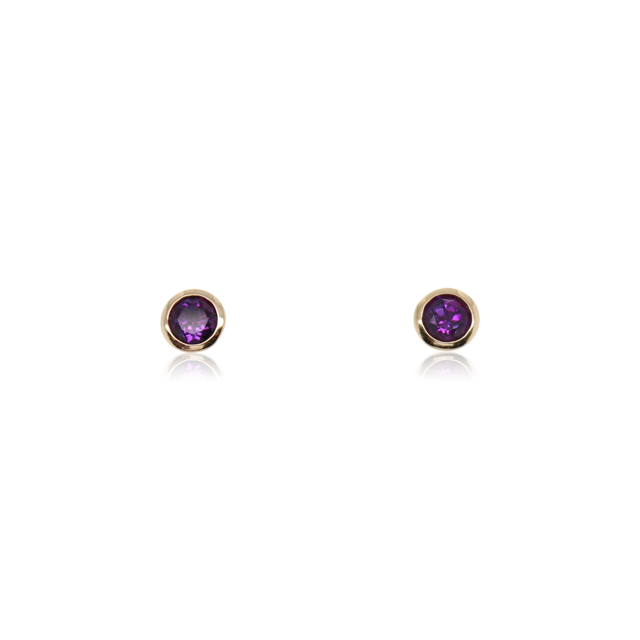 Round Amethyst Bezel Set Stud Earrings