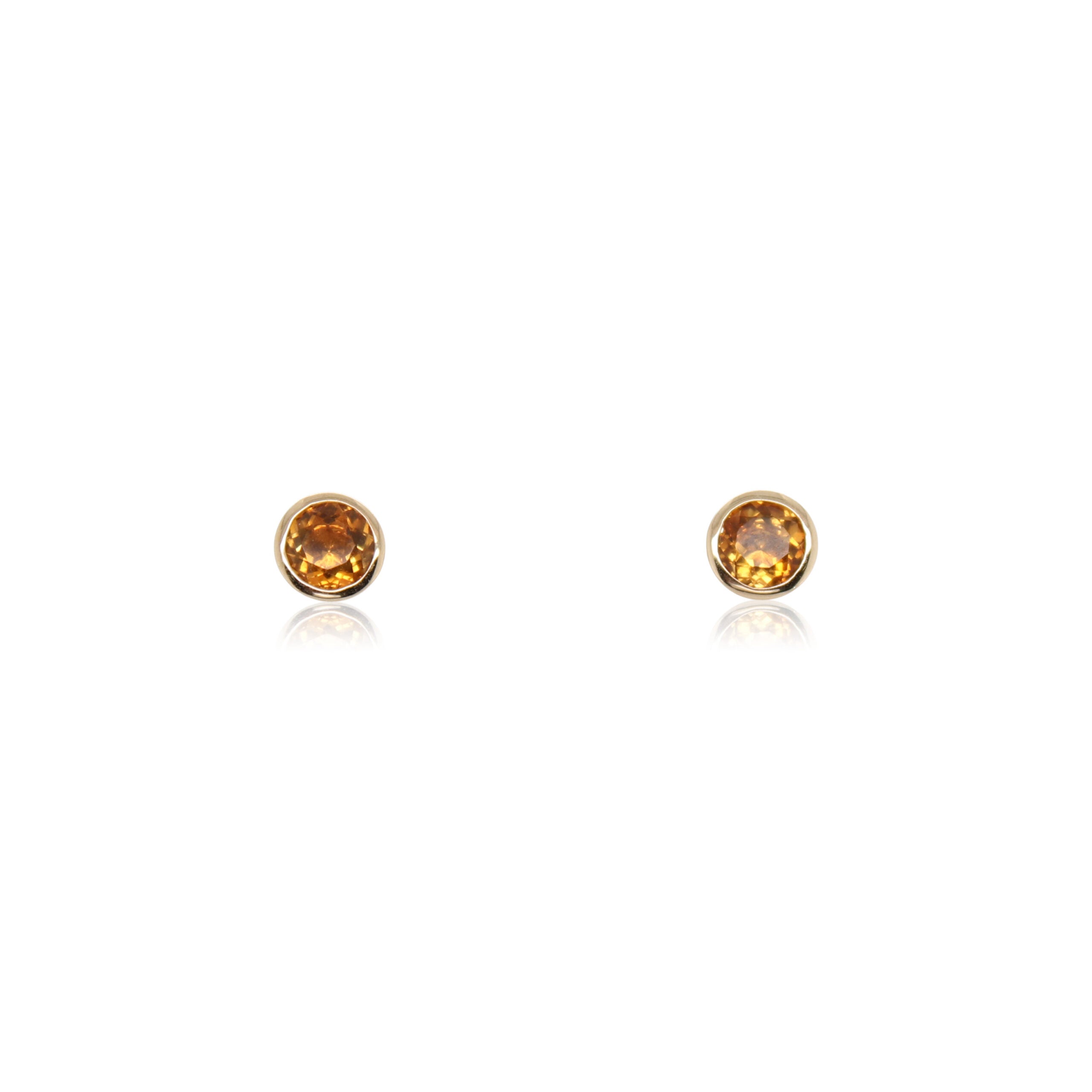 Round Citrine Bezel Set Stud Earrings