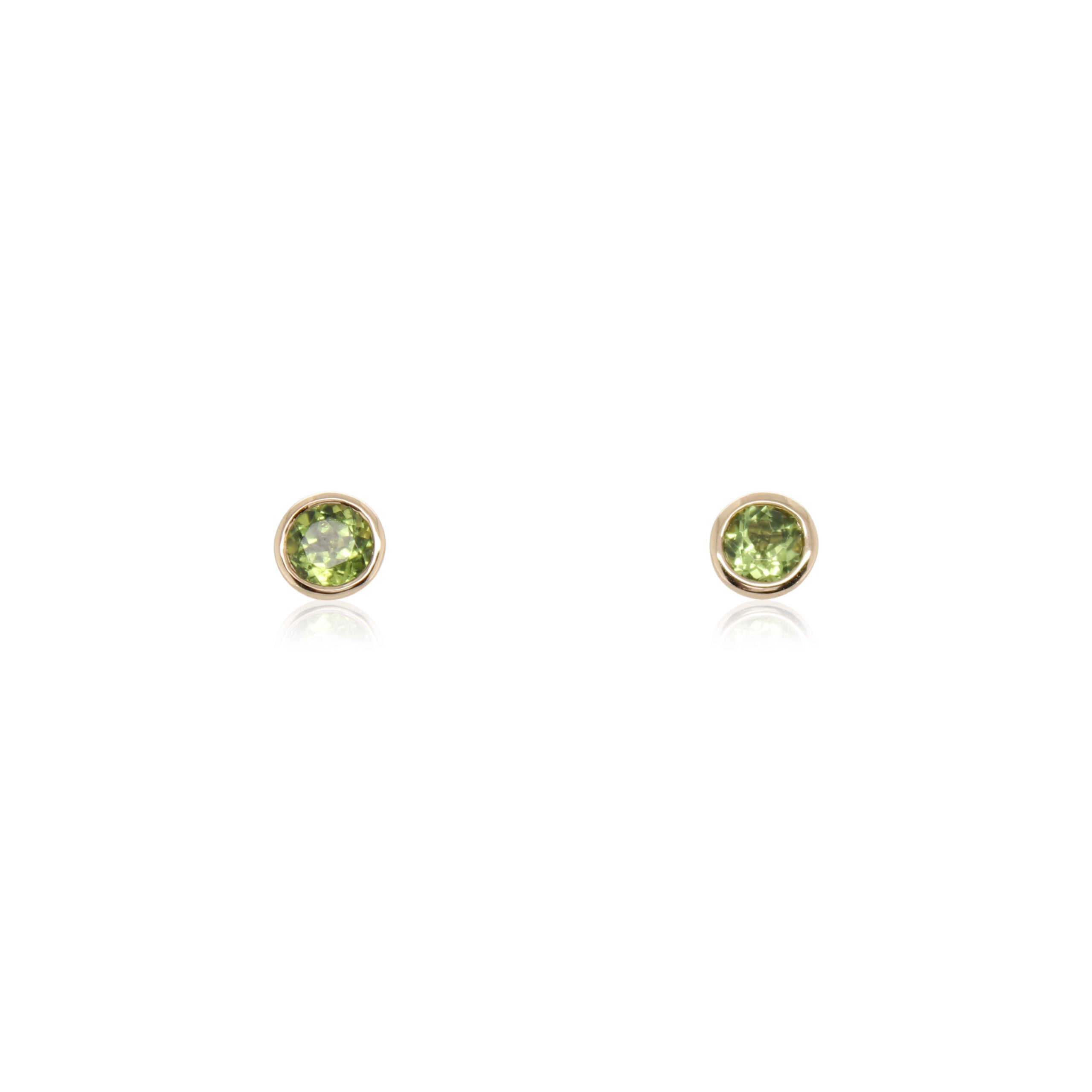 Round Peridot Bezel Set Stud Earrings