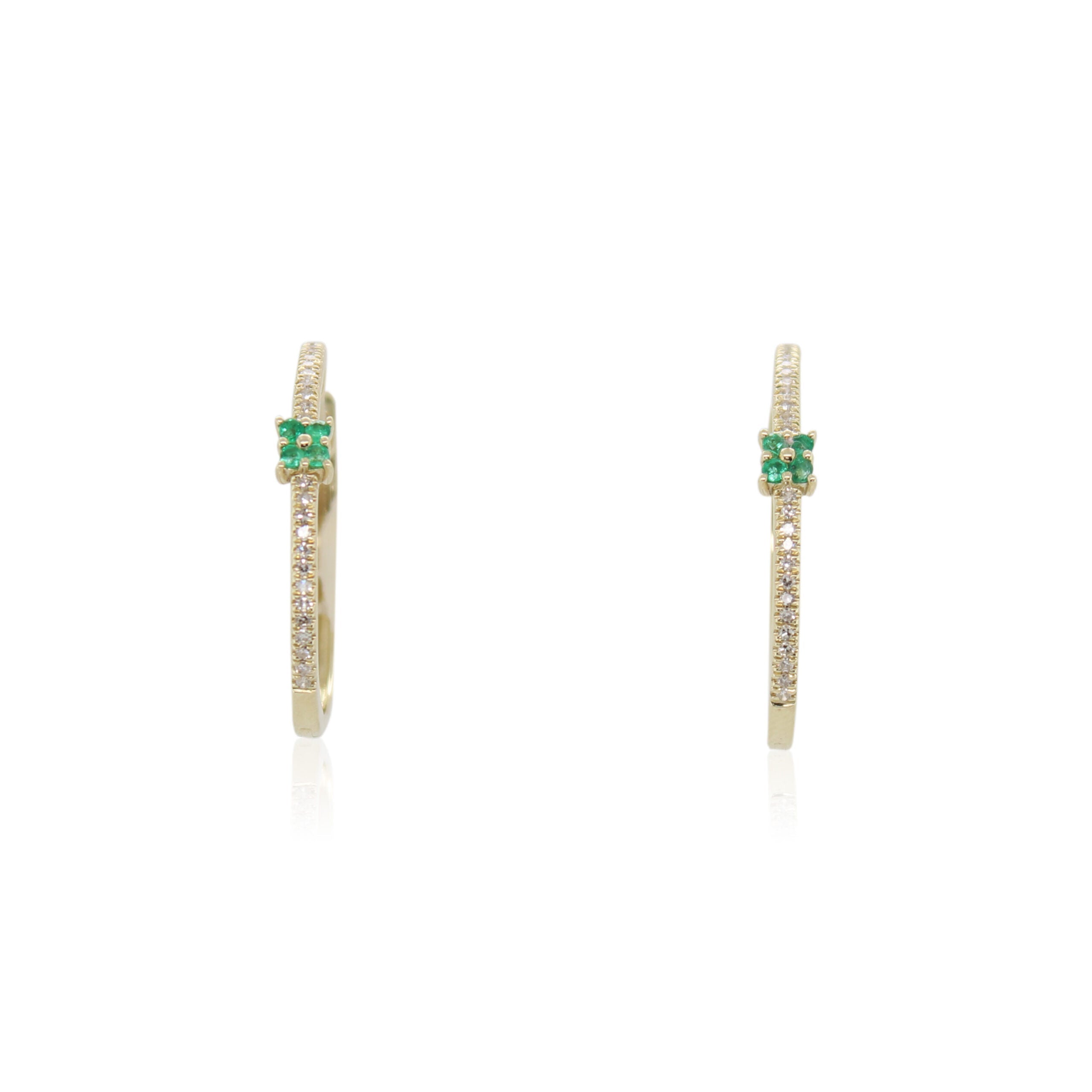Emerald and Diamond Oval Hoop Earrings
