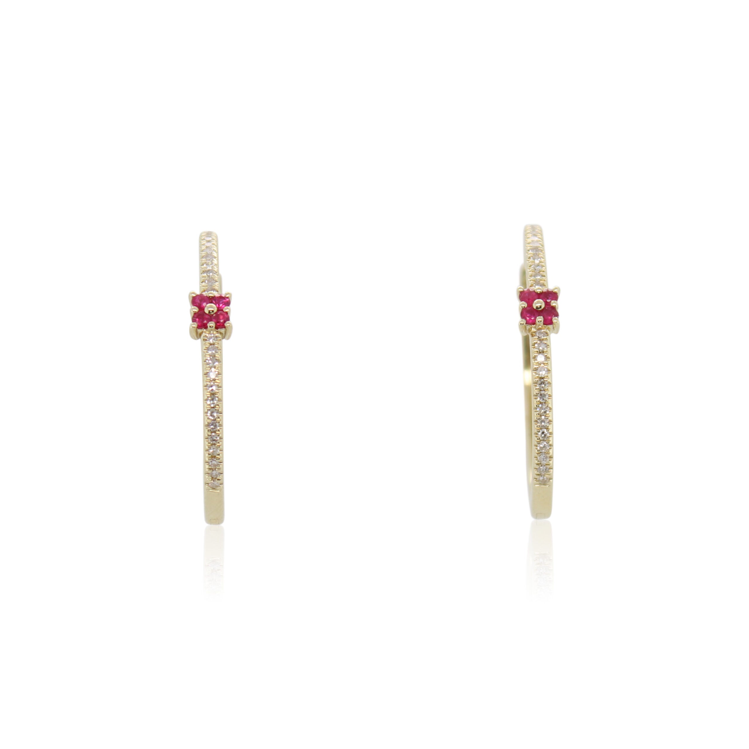 Ruby and Diamond Oval Hoop Earrings