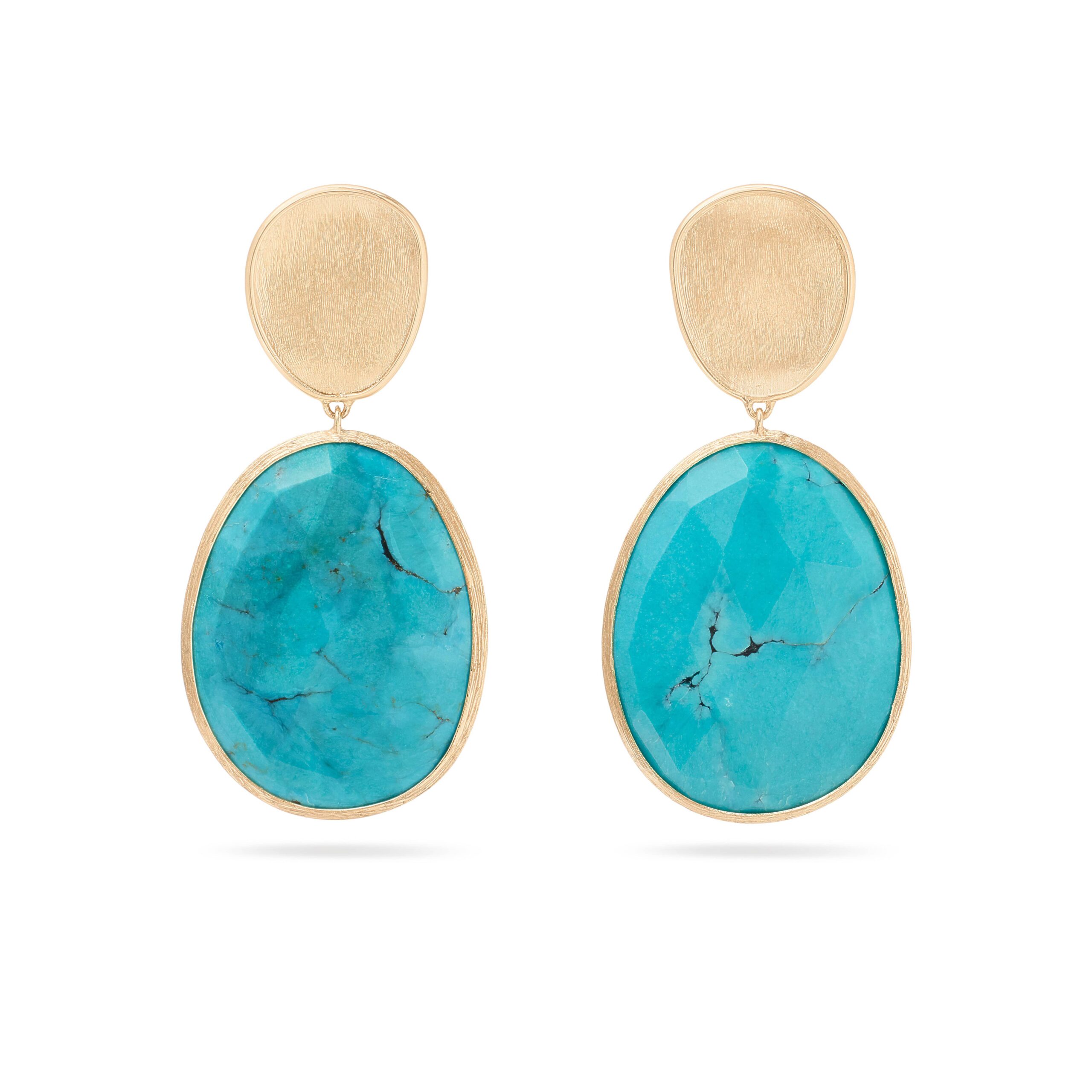 Marco Bicego Lunaria Collection 18k Yellow Gold Double Drop Turquoise Earrings