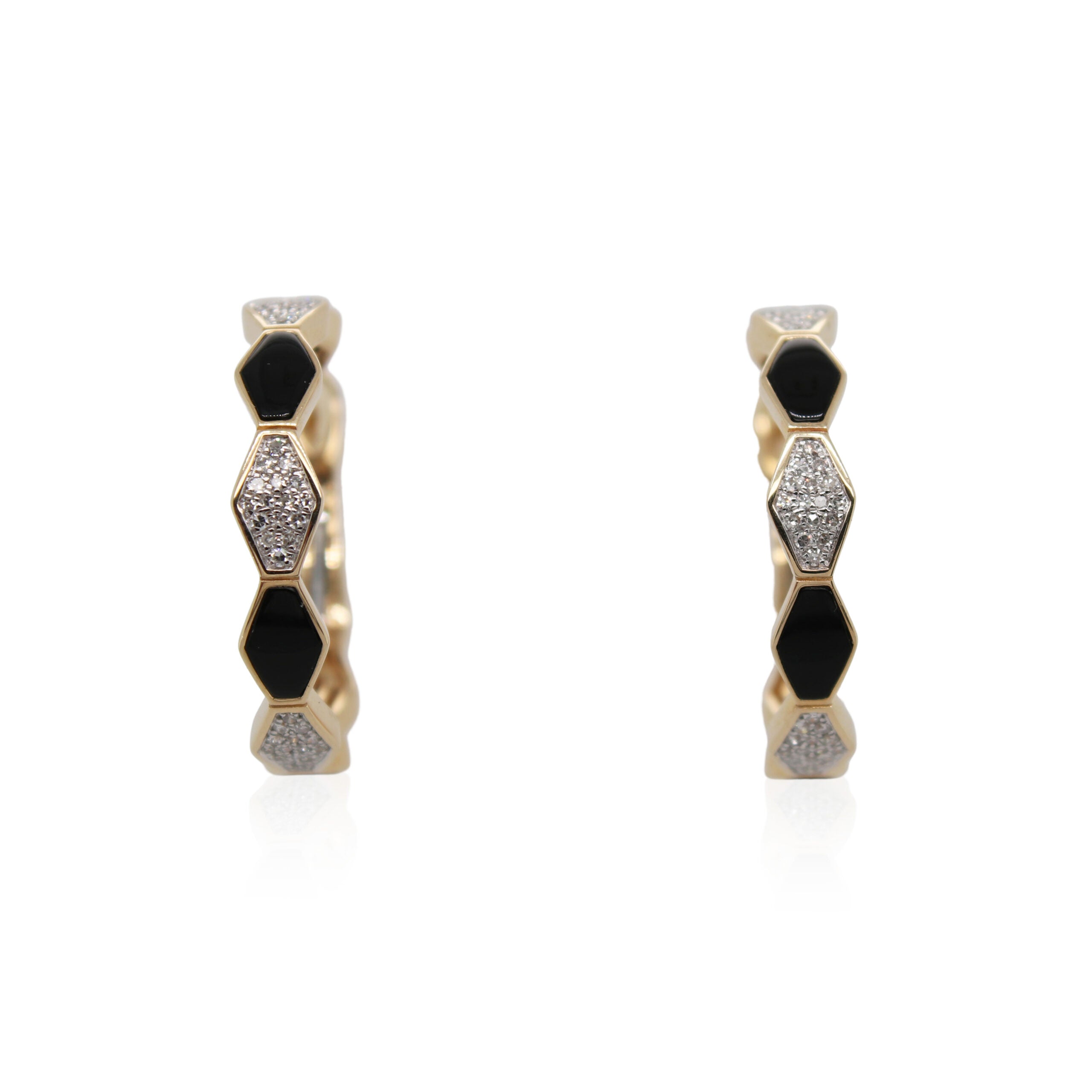 Black Onyx and Pave Diamond Hoops