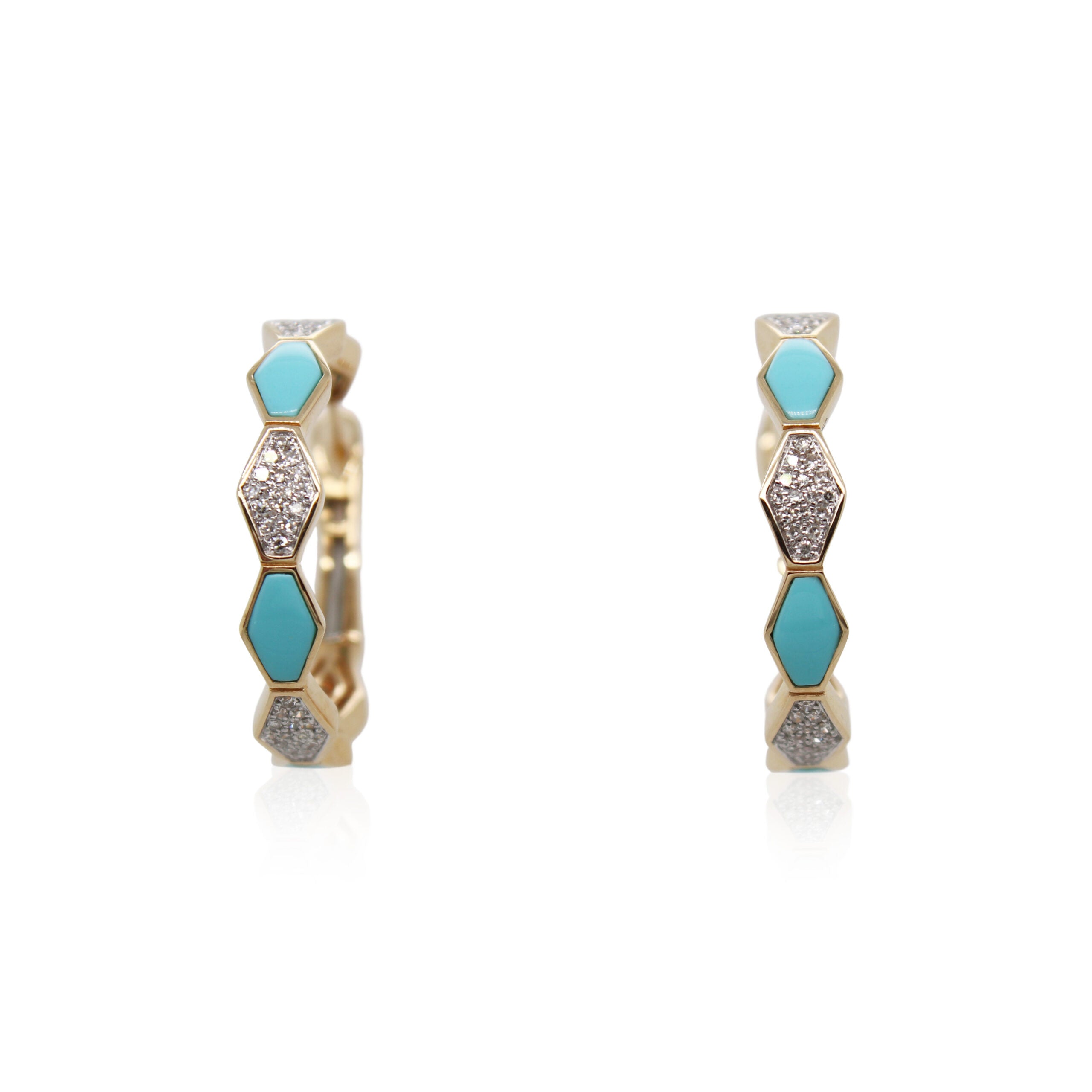 Pave Diamond and Turquoise Hoops
