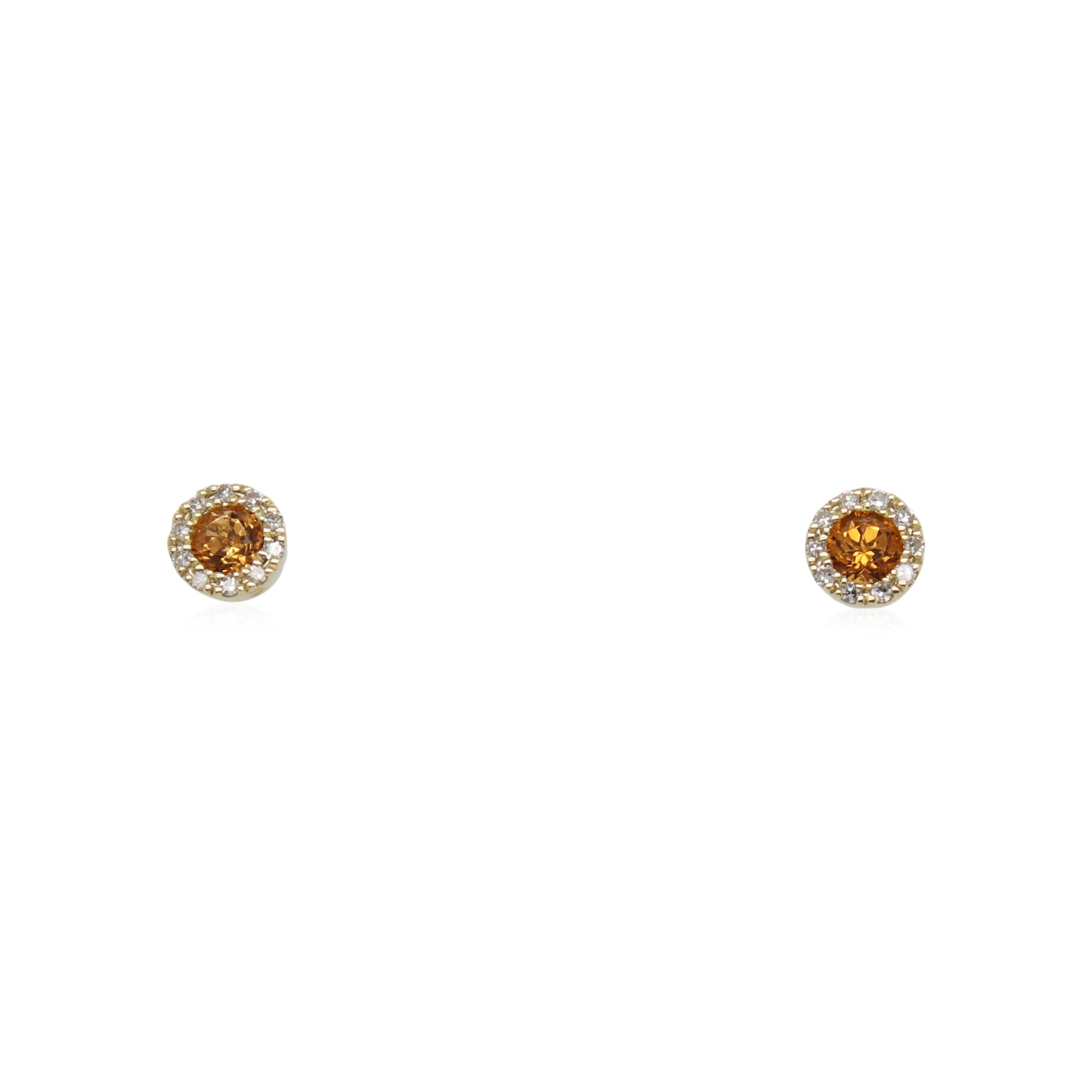 Round Citrine and Diamond Studs