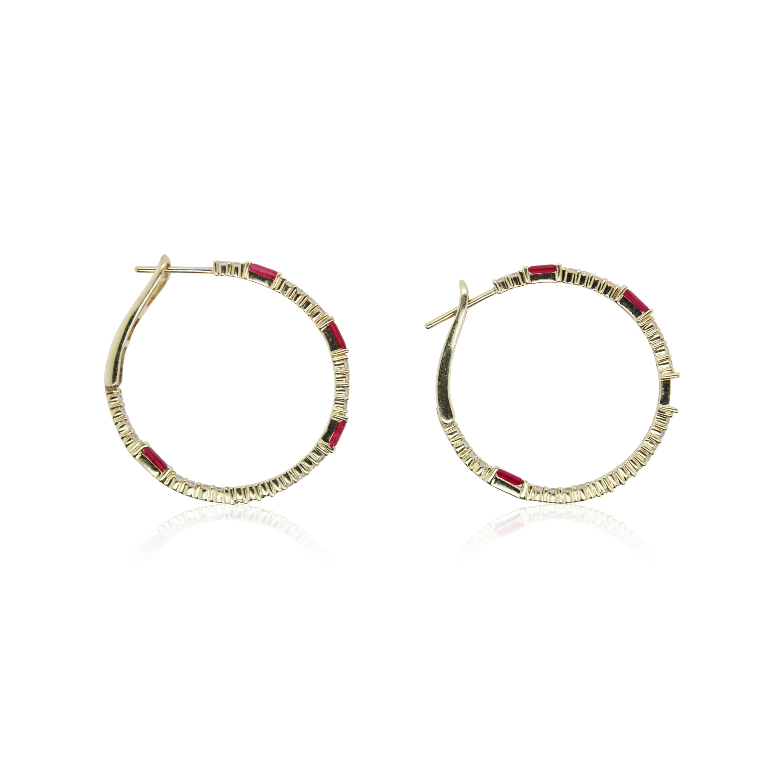 Baguette Ruby and Diamond Hoops