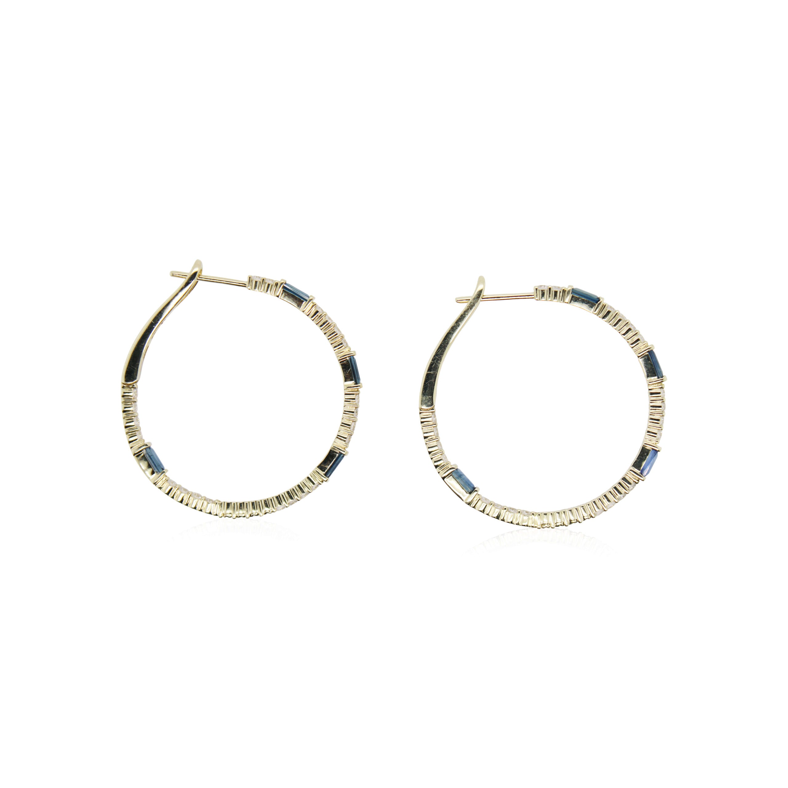 Yellow Gold Sapphire and Diamond Hoops